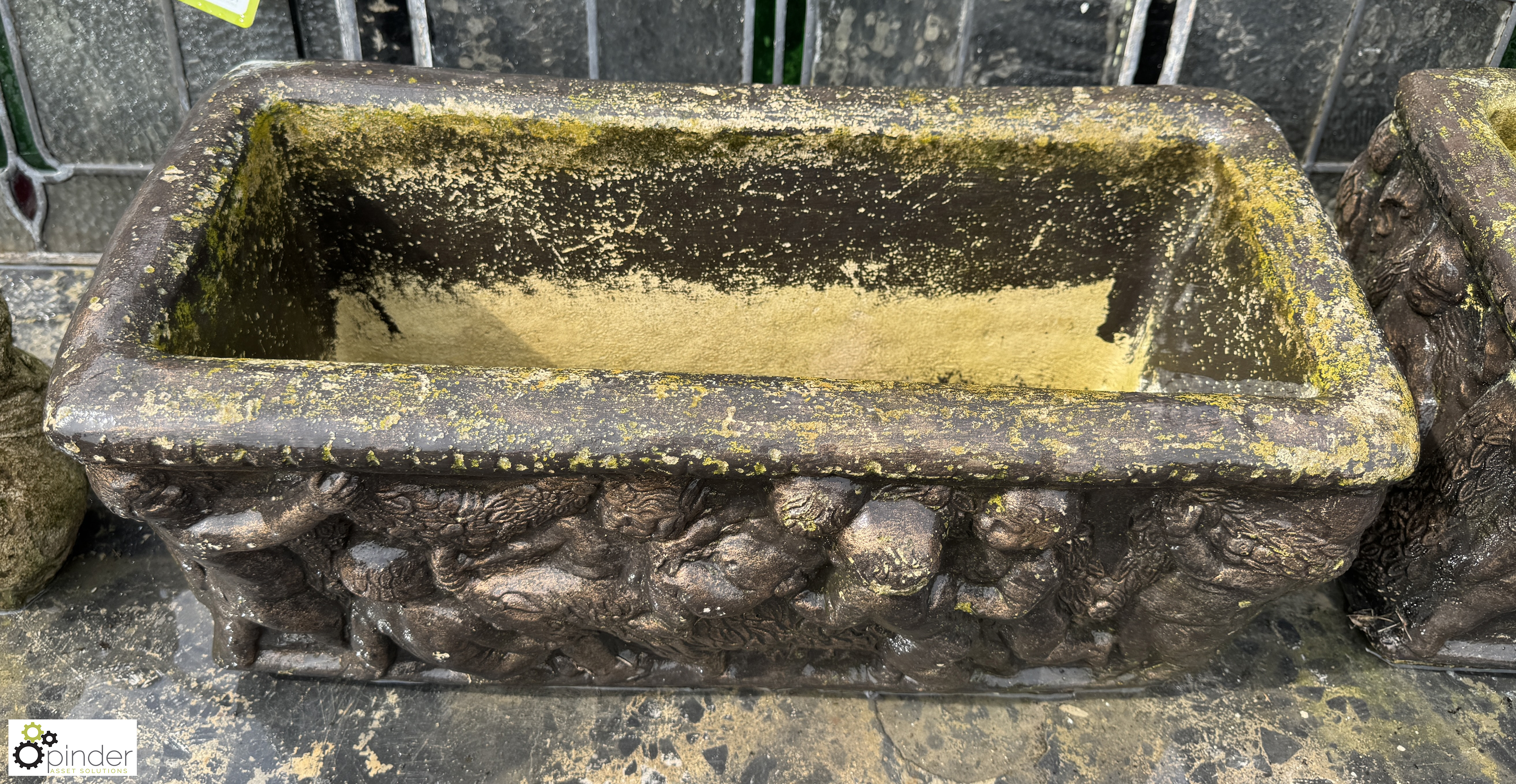 A set 3 reconstituted stone Planters, with classical design depicting 3 cherubs playing, approx. 9in - Image 3 of 10