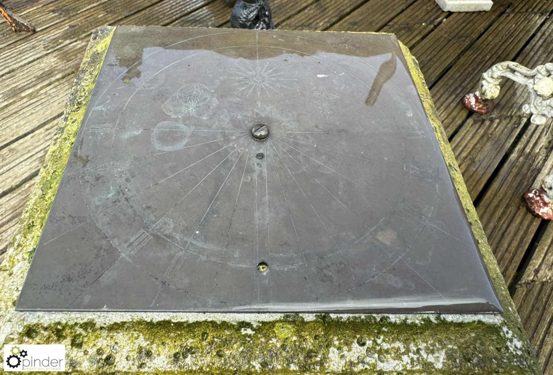 A reconstituted stone Balustrade with original bronze sundial plate, approx. 23in, circa mid to late - Image 4 of 6