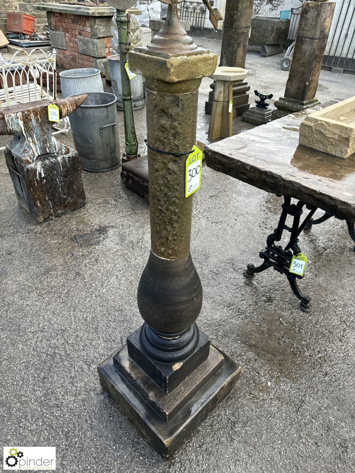 A tall, elegant Yorkshire stone balustrade Armillary Stand, with cast iron armillary, approx. 54in - Image 4 of 5