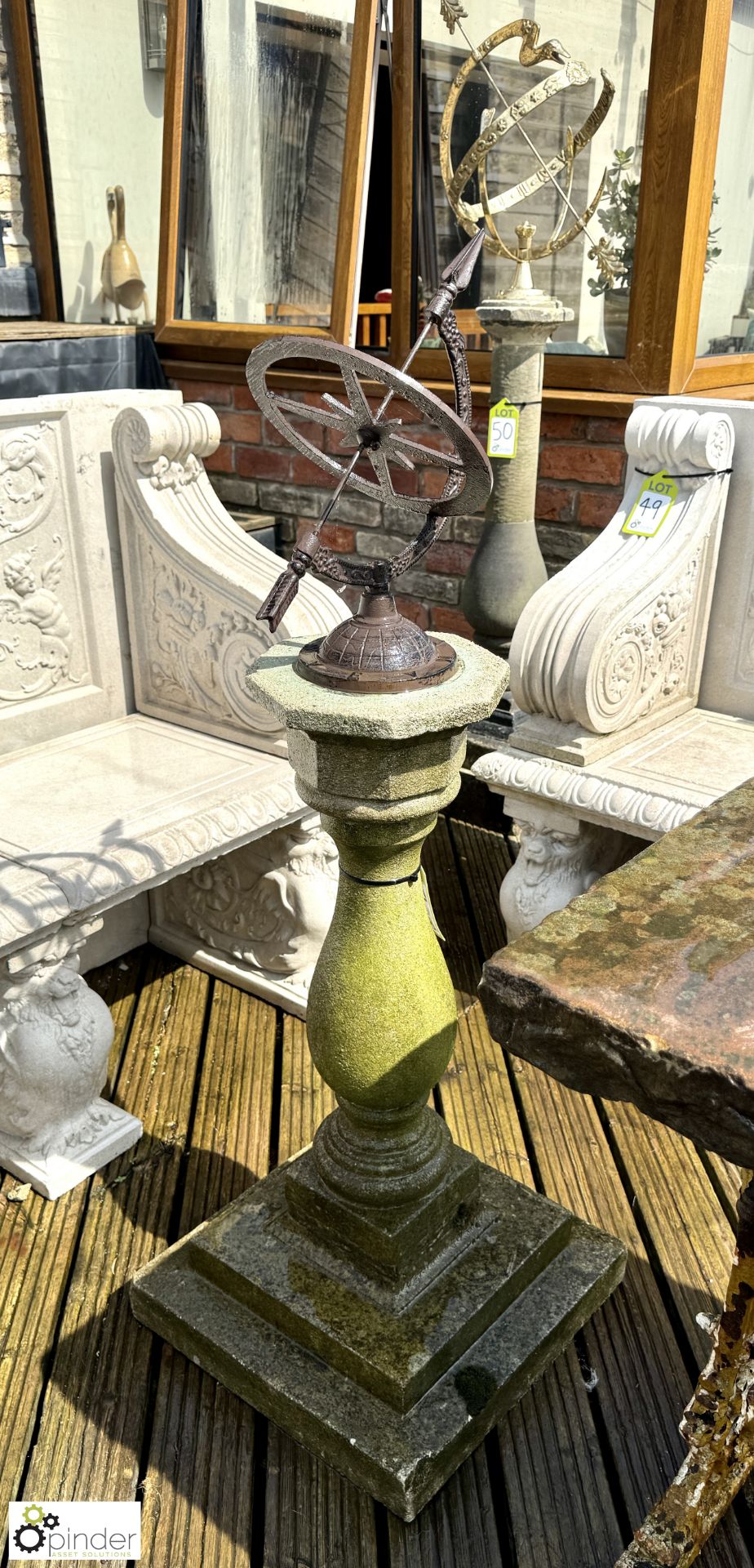 A reconstituted stone Balustrade with cast iron armillary top, approx. 49in, circa mid 1900s - Image 2 of 7