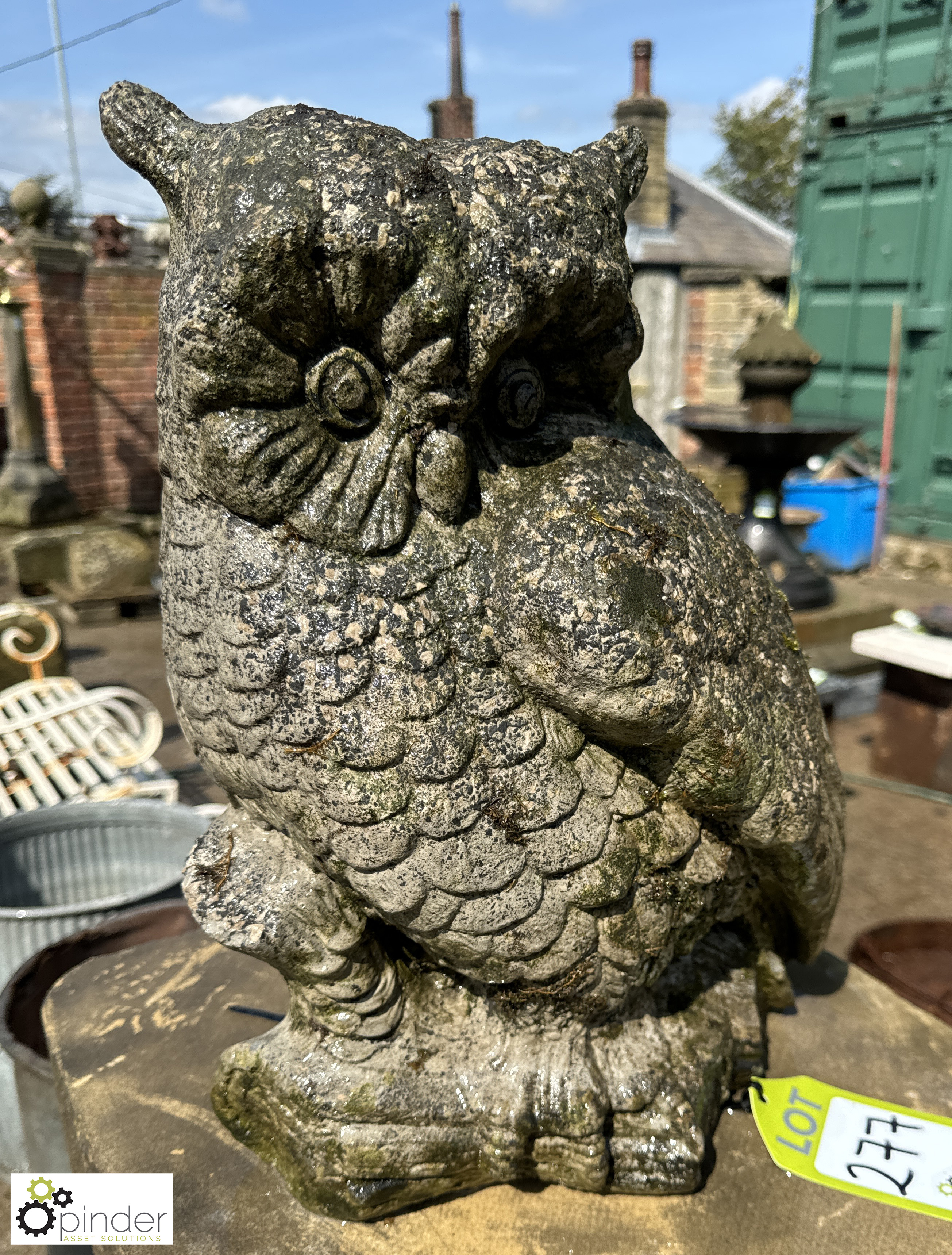A reconstituted stone Owl Statue, approx. 16in, circa mid 1900s - Image 2 of 4