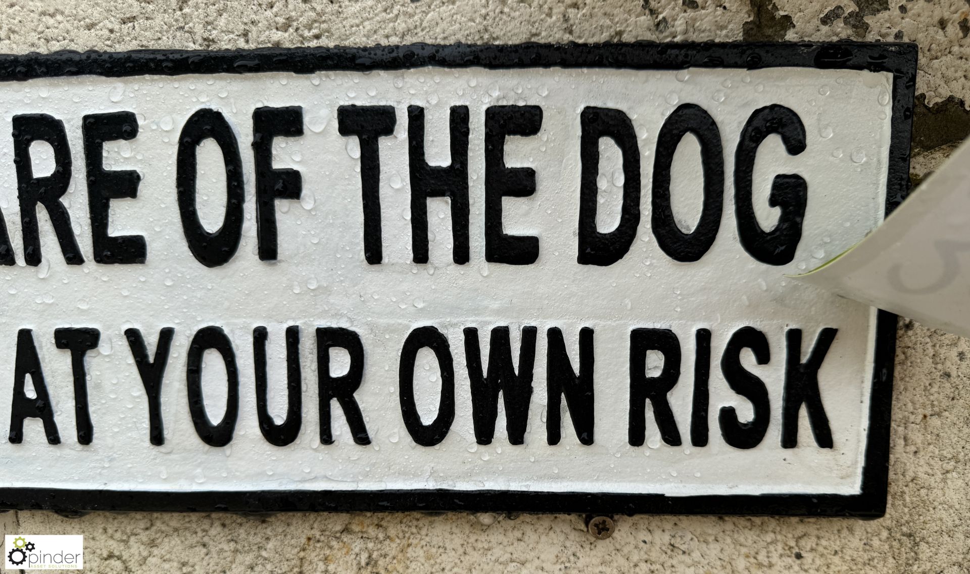 A cast iron Sign “Beware of the dog enter at your own risk”, approx. 5in x 14in - Image 2 of 3