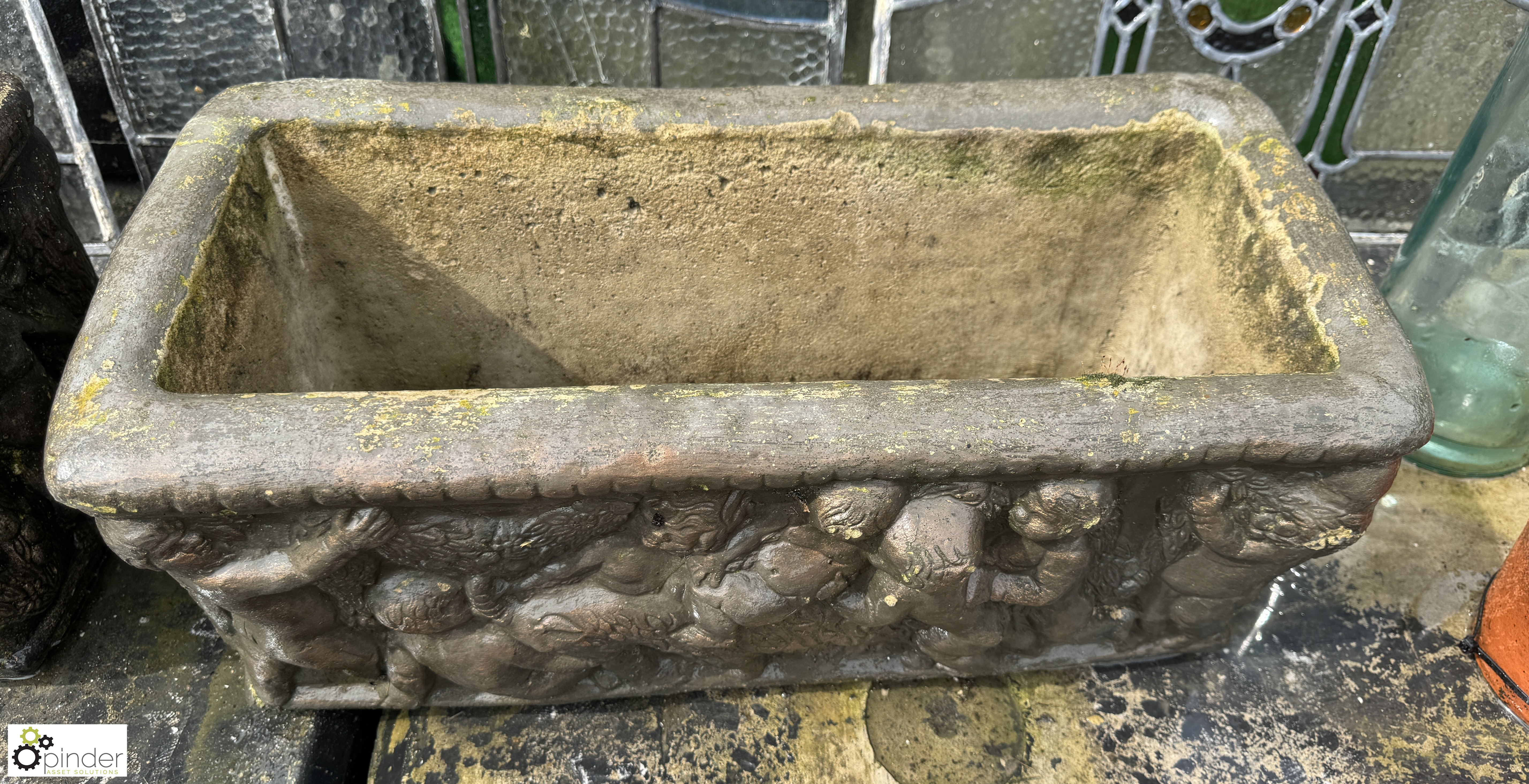 A set 3 reconstituted stone Planters, with classical design depicting 3 cherubs playing, approx. 9in - Image 7 of 10