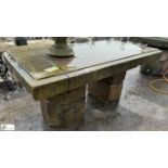 A large Yorkshire stone Table, with decorative moulding sat on 2 half carved octagonal Yorkshire