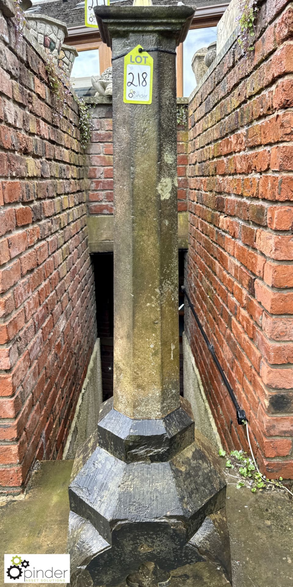 An original Victorian Yorkshire stone Gothic revival Sundial Plinth, approx. 60in x 18in x 18in