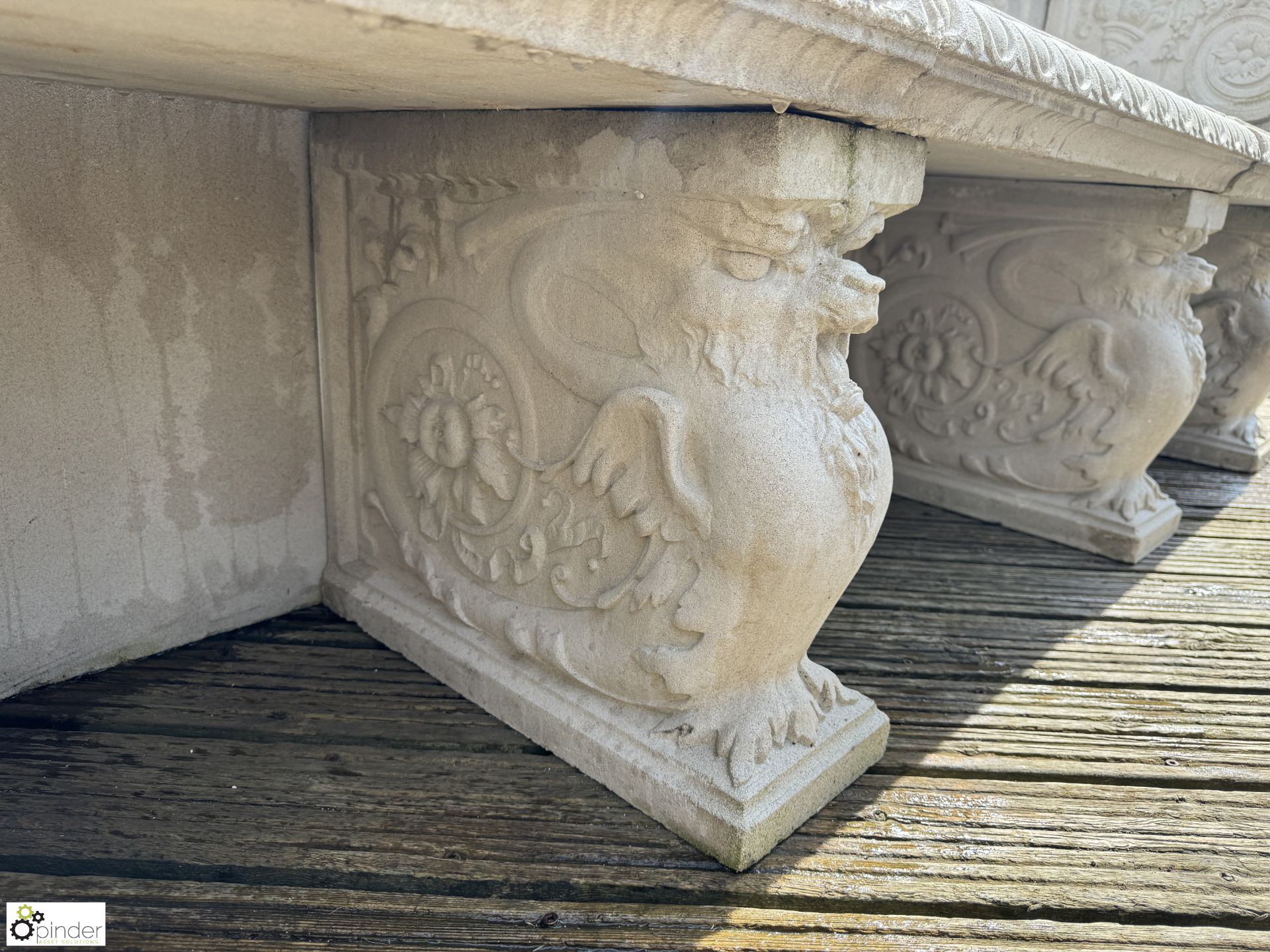 A reconstituted Haddonstone Garden Bench, with classical decoration by Raphael, approx. 40in x 86in - Image 11 of 15