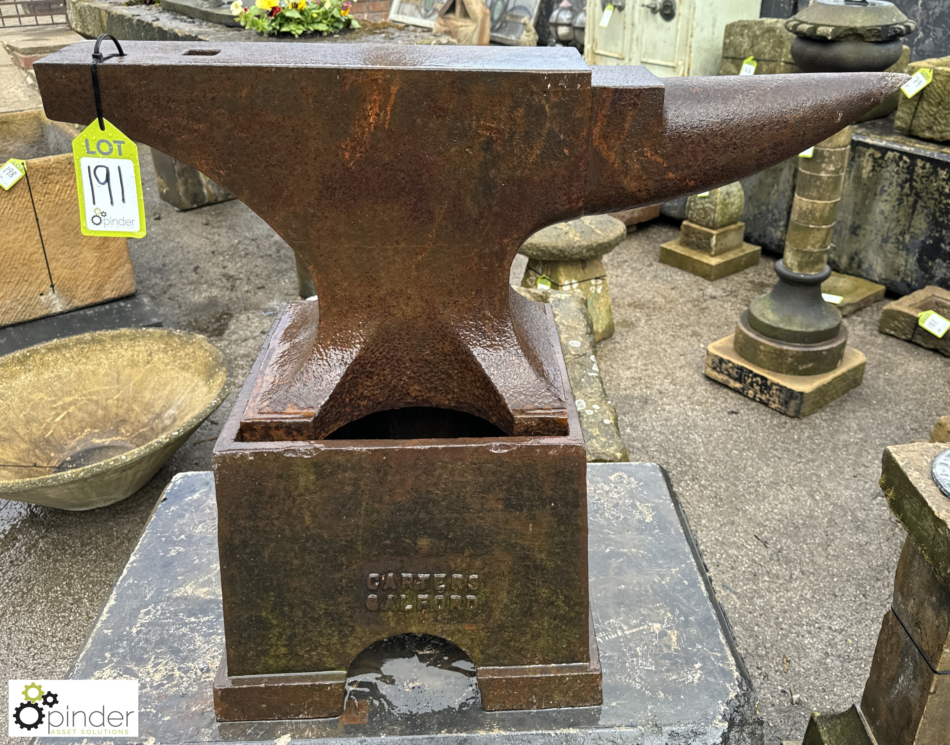 An original Georgian blacksmith cast iron Anvil, on cast iron base, with maker’s mark “Carters - Image 2 of 8