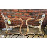 A pair Edwardian cast iron Garden Bench Ends, approx. 29in