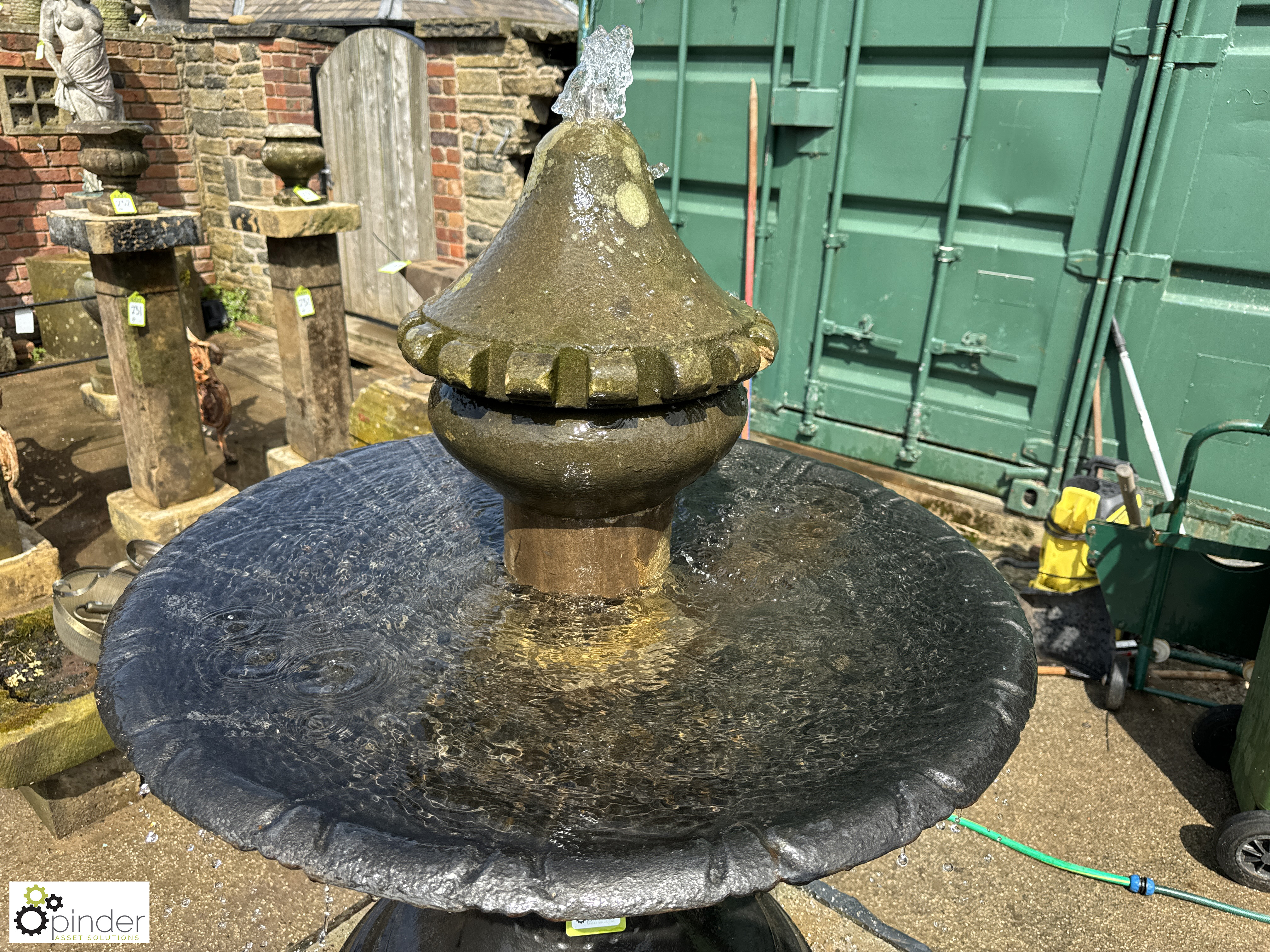 A Victorian cast iron Base and Fountain Bowl, on 2-tier Yorkshire stone plinth, with a carved - Image 6 of 7