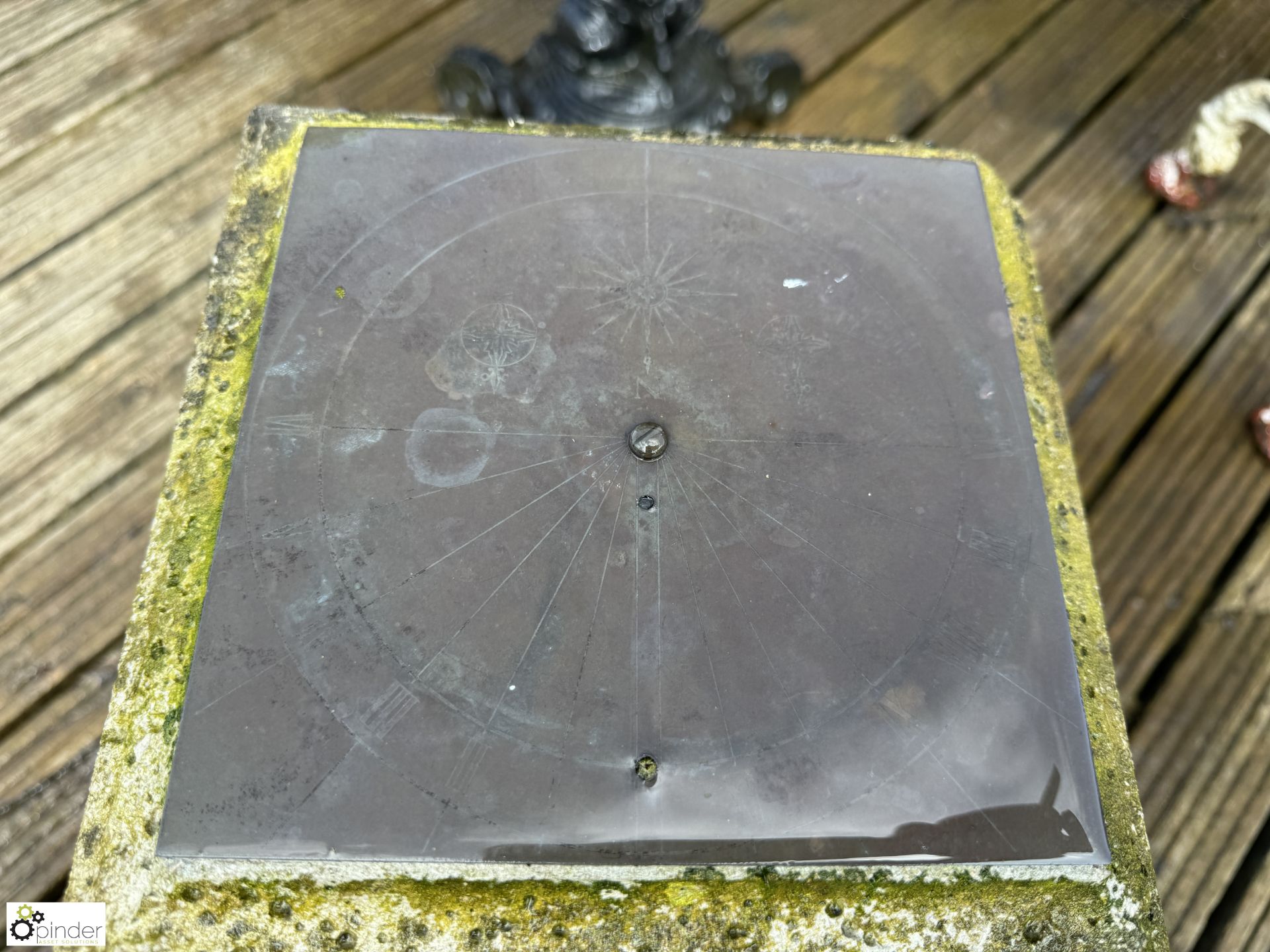 A reconstituted stone Balustrade with original bronze sundial plate, approx. 23in, circa mid to late - Image 3 of 6