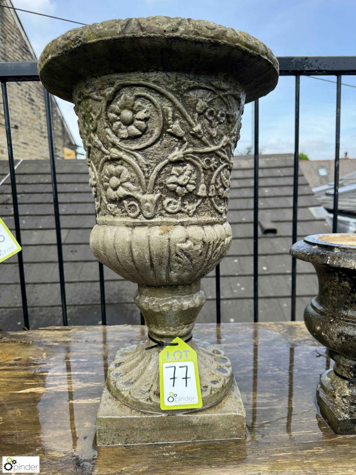 A pair reconstituted stone Planters, with egg and dart floral and gadrooning decorations, approx. - Image 4 of 8