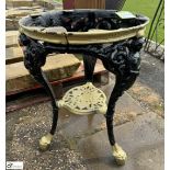 A cast iron Britannia Pub Table, with lion’s paw feet, approx. 27in x 20in, circa 1920s, made by