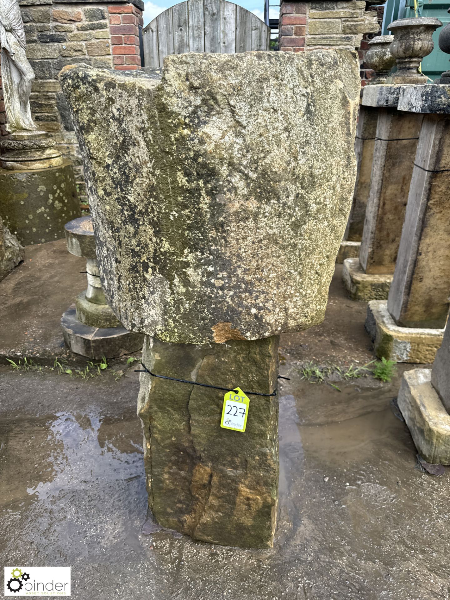 A large Yorkshire gritstone rustic monolith Birdbath, approx. 52in - Image 2 of 8