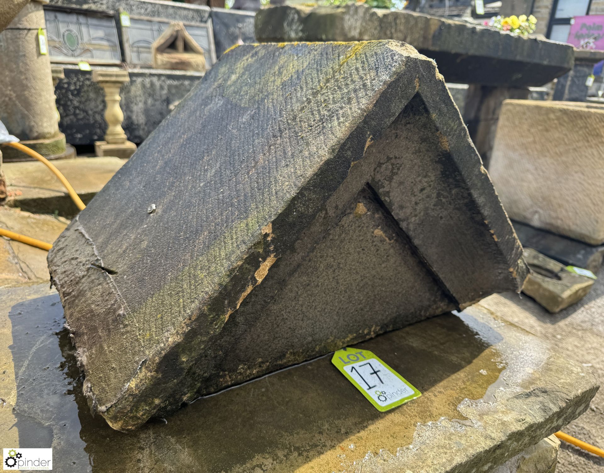 A single Victorian Yorkshire stone triangular Pier Cap, approx. 15in x 24in, circa 1880s (paired - Image 3 of 5