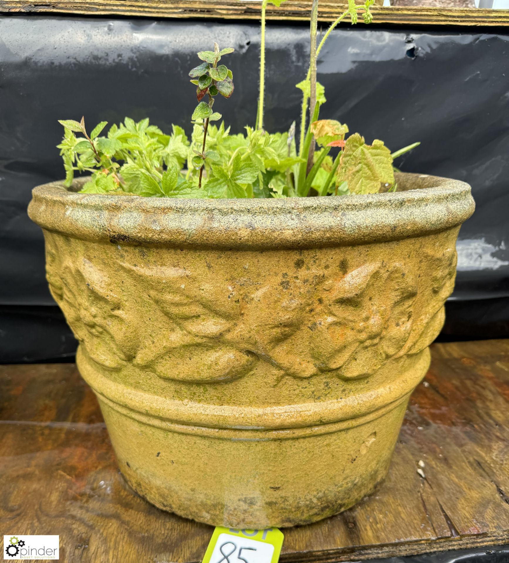 A reconstituted stone Planter, with floral decoration, approx. 12in x 16in diameter - Image 3 of 4