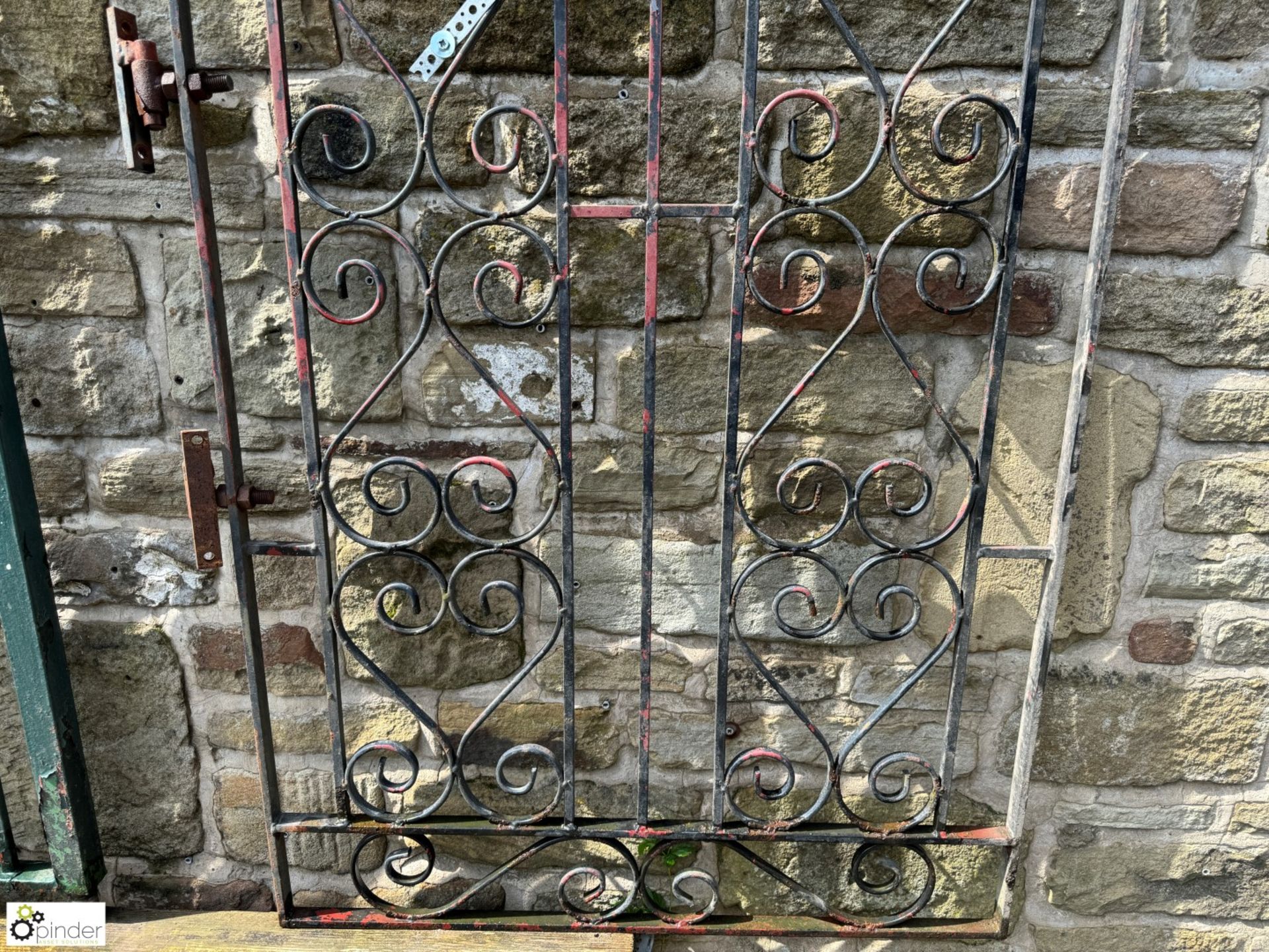 A decorative wrought iron Pedestrian Gate, approx. 62in x 36in wide, circa mid to late 1900s - Image 4 of 5