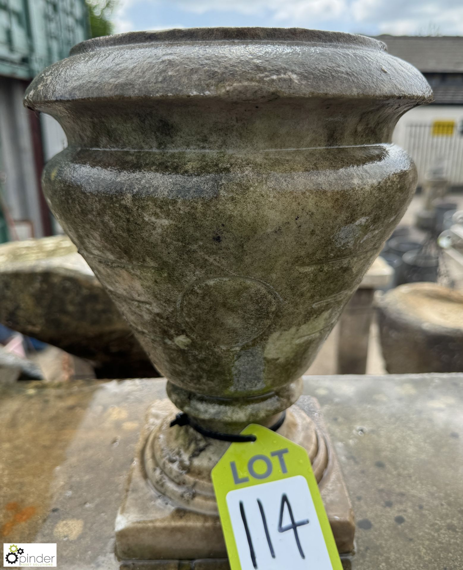 An Art Deco statuary white Garden Urn, with geometric decoration, approx. 12in x 10in diameter