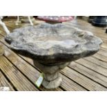 A reconstituted stone Birdbath, depicting clam shell, approx. 17in x 21in diameter