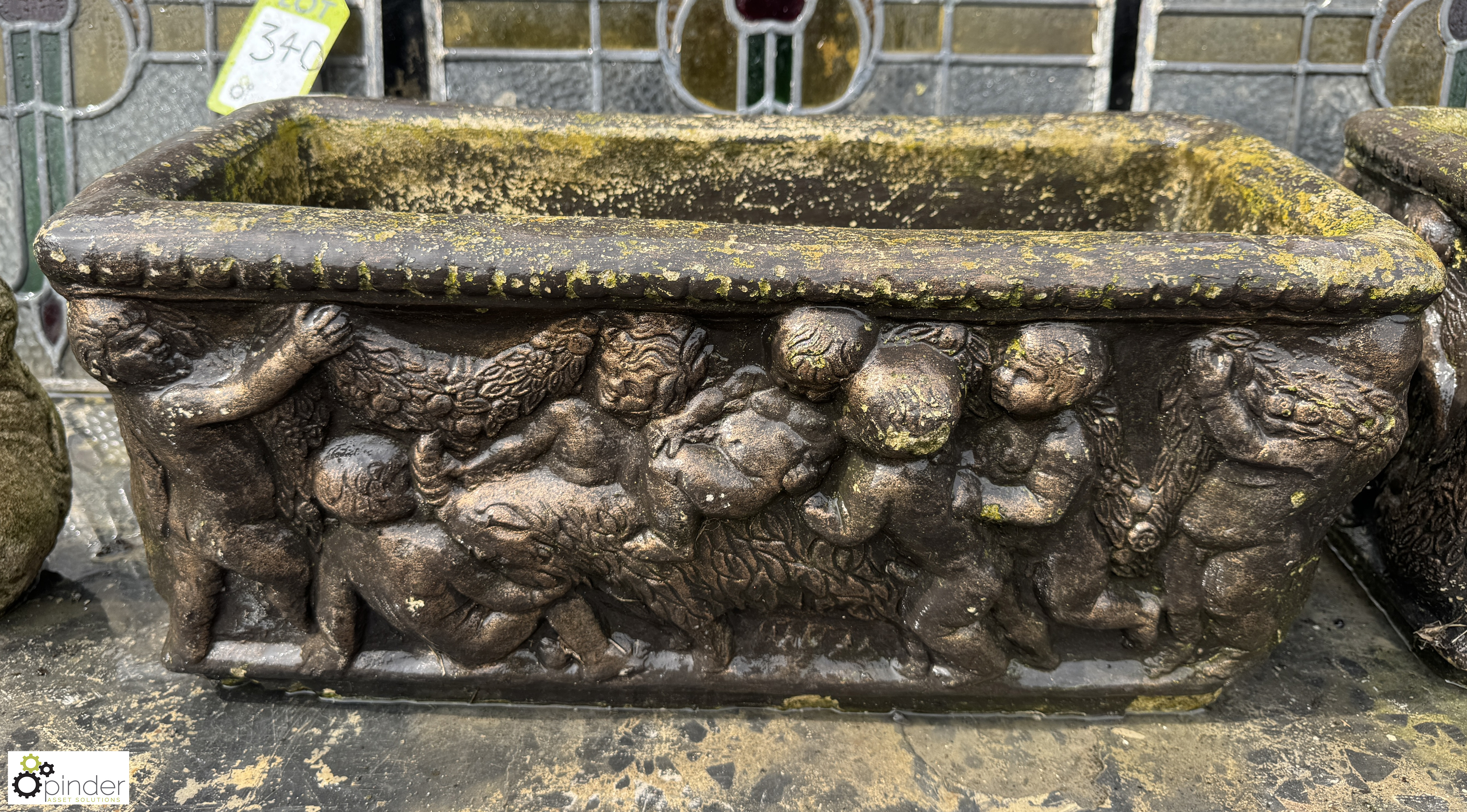 A set 3 reconstituted stone Planters, with classical design depicting 3 cherubs playing, approx. 9in - Image 2 of 10