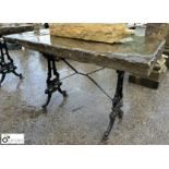 A cast iron Conservatory/Patio Table, with antique Yorkshire stone flag top, approx. 30in x 26in x