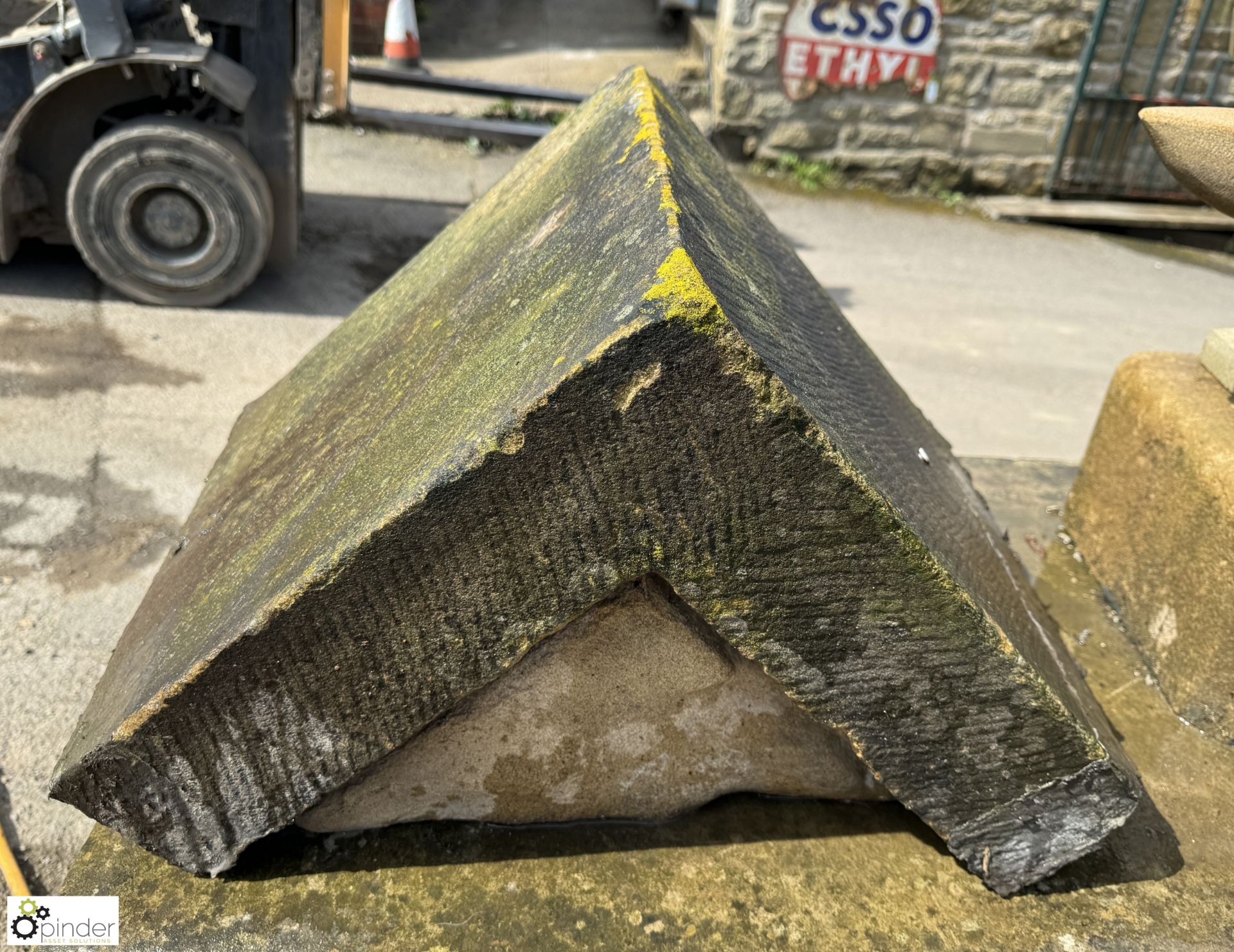 A single Victorian Yorkshire stone triangular Pier Cap, approx. 15in x 24in, circa 1880s (paired - Image 4 of 5