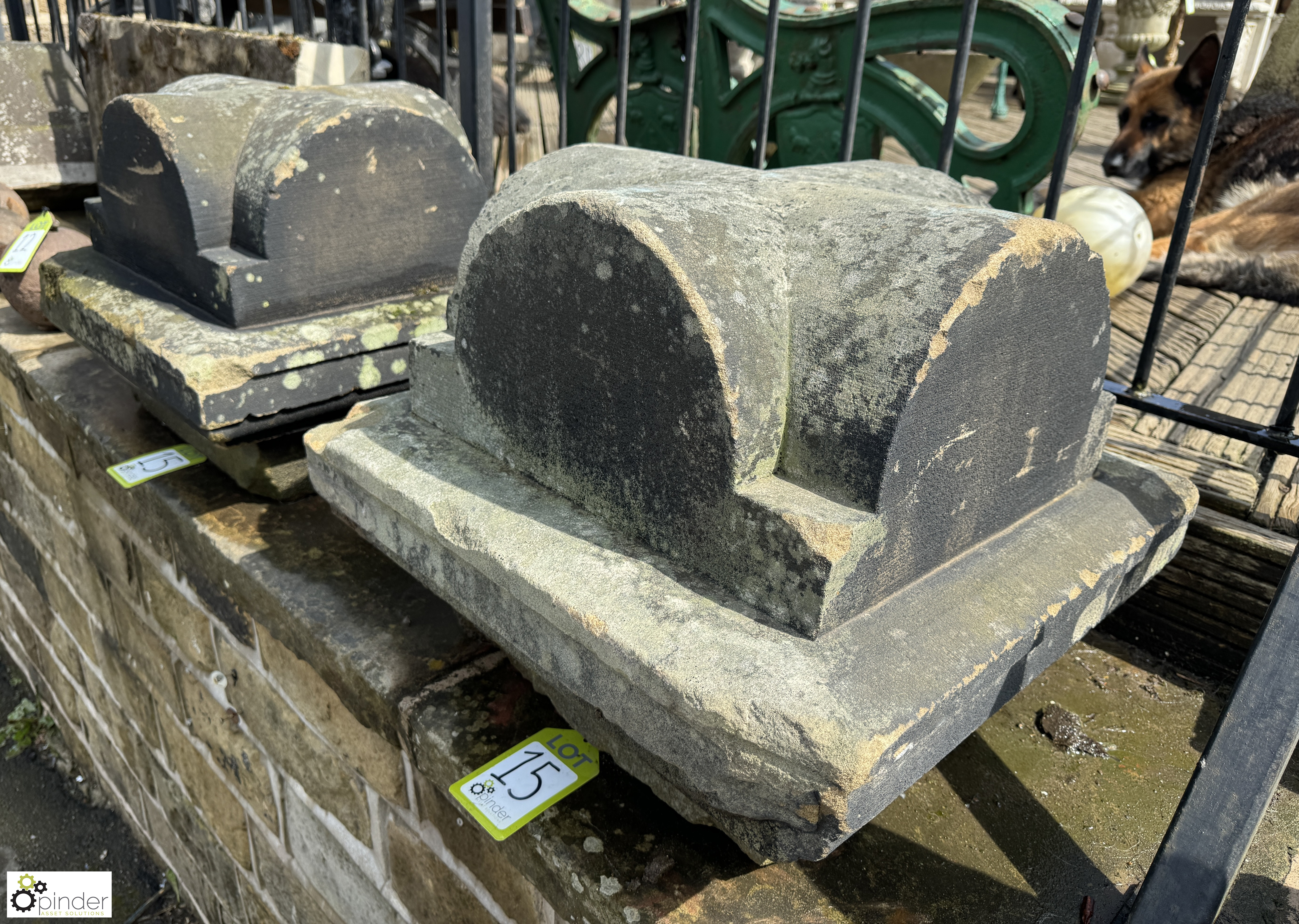 A pair Edwardian Yorkshire stone carved Pier Caps, approx. 17in x 21in x 21in - Image 6 of 7