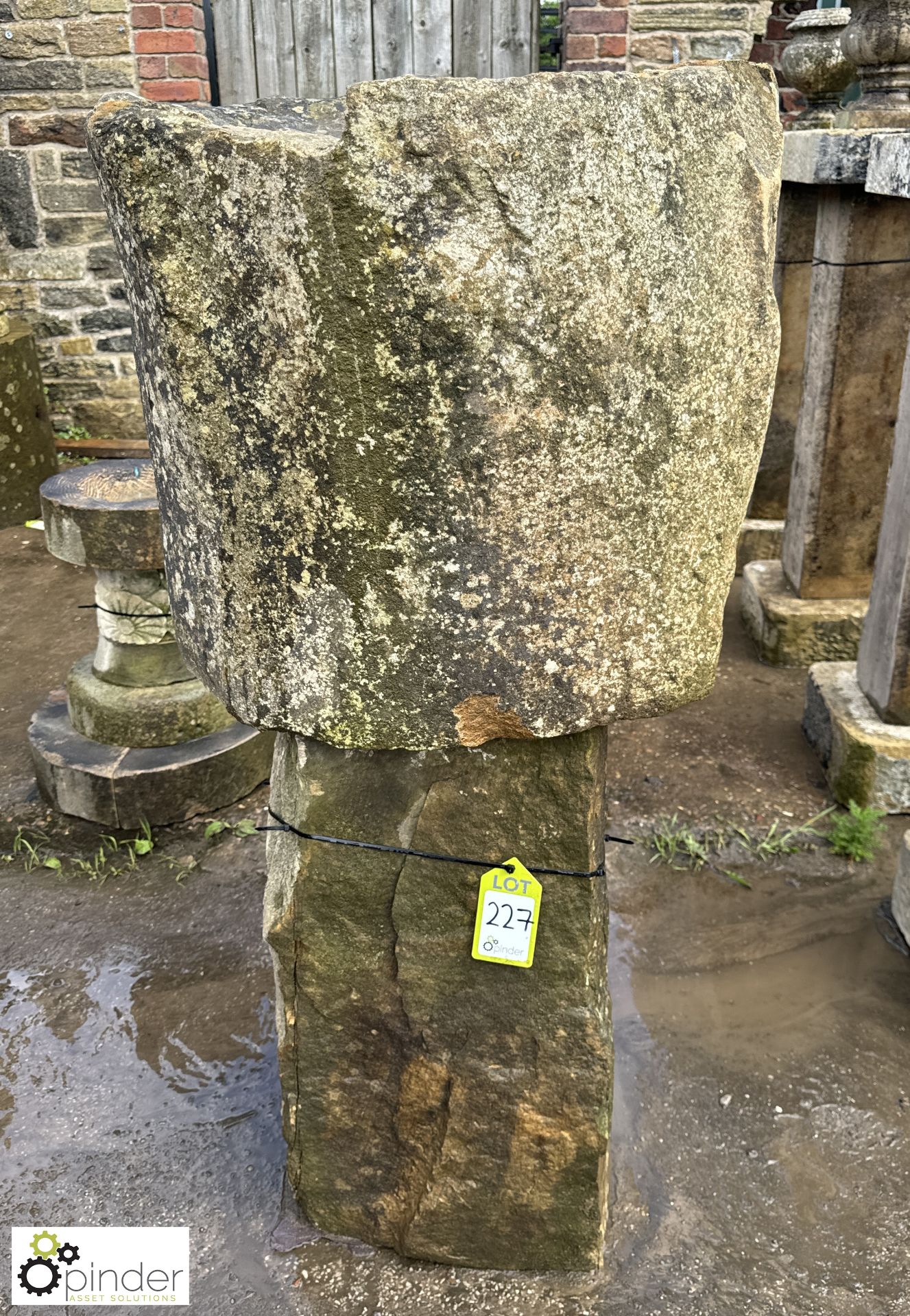 A large Yorkshire gritstone rustic monolith Birdbath, approx. 52in