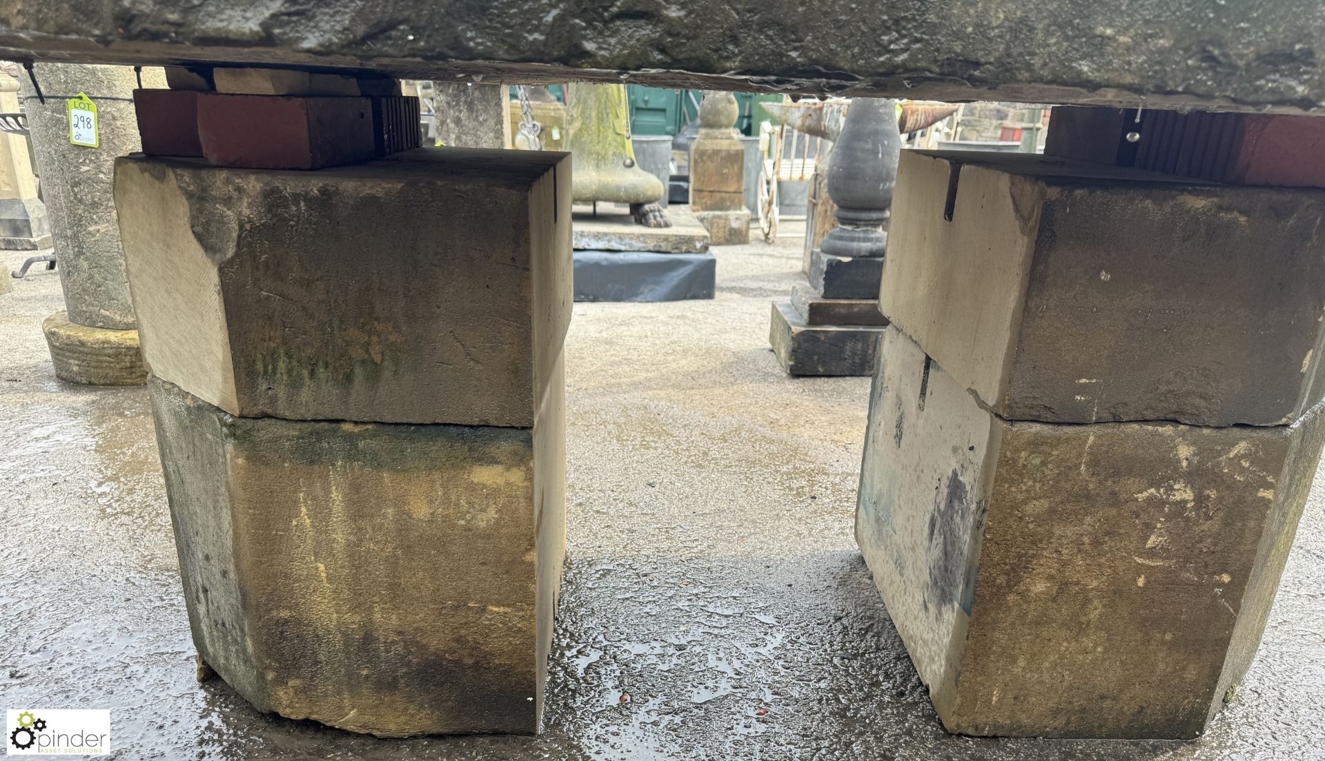 A large Yorkshire stone Table, with decorative moulding sat on 2 half carved octagonal Yorkshire - Image 7 of 9