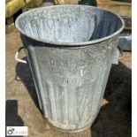 Antique galvanised metal Dustbin, with lifting handles, approx. 22in x 18in diameter, circa early to
