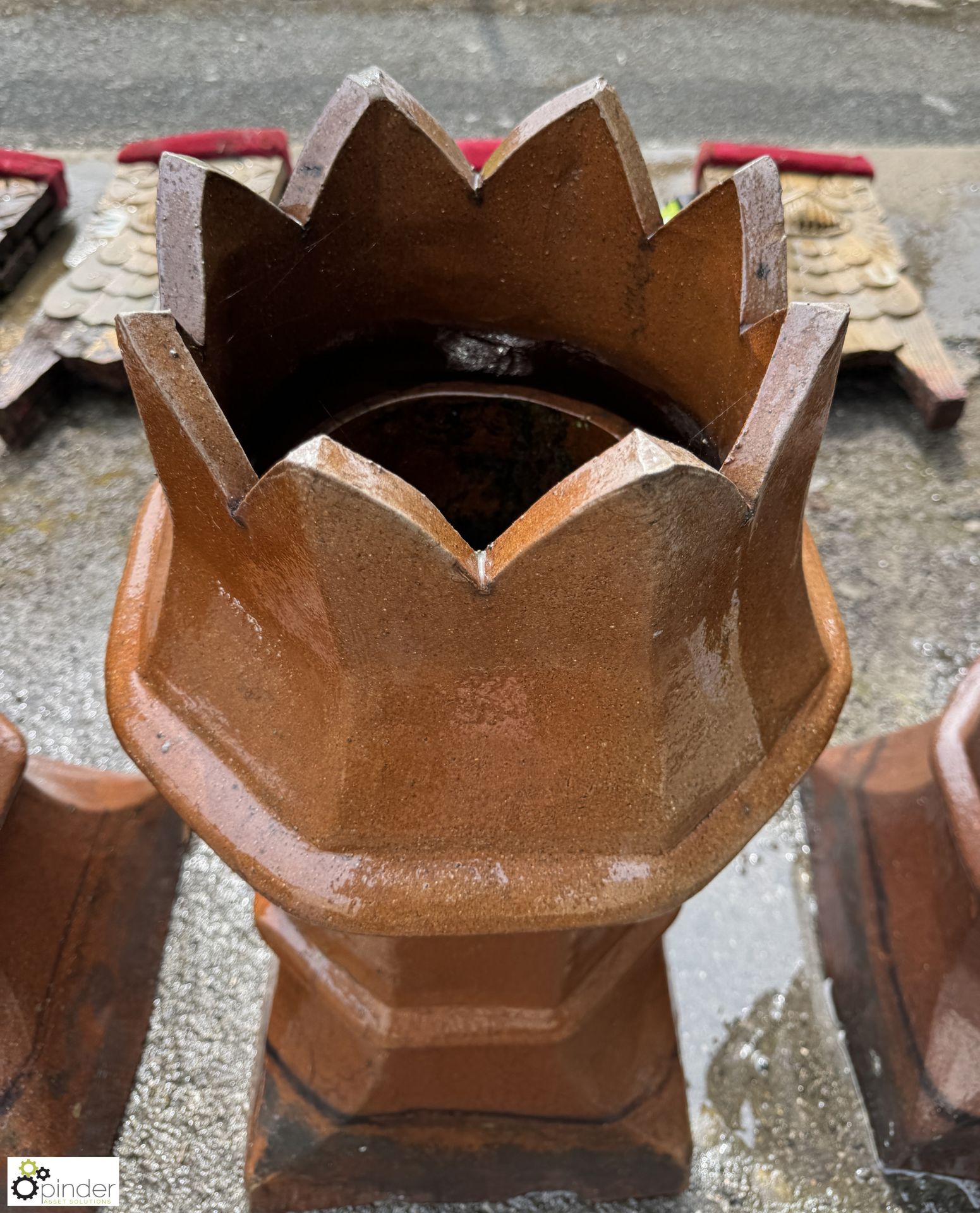 A set 3 Victorian salt glazed terracotta crown top Chimney Pots, approx. 30in x 14in diameter, circa - Image 5 of 8