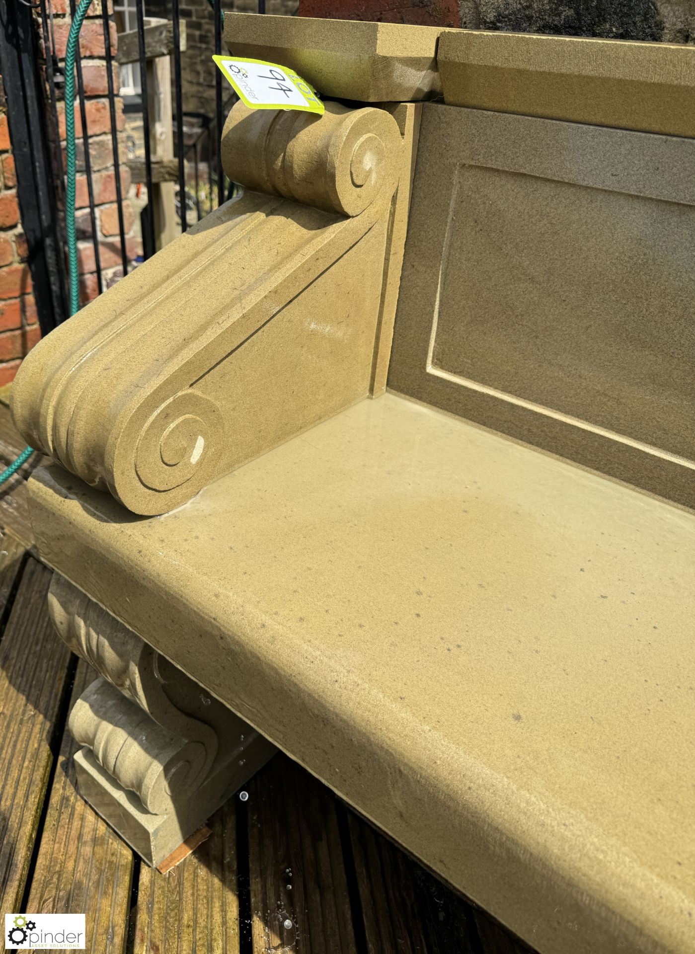 A hand carved Yorkshire stone Bench, with classical scroll design, approx. 35in x 62in (paired - Image 3 of 7