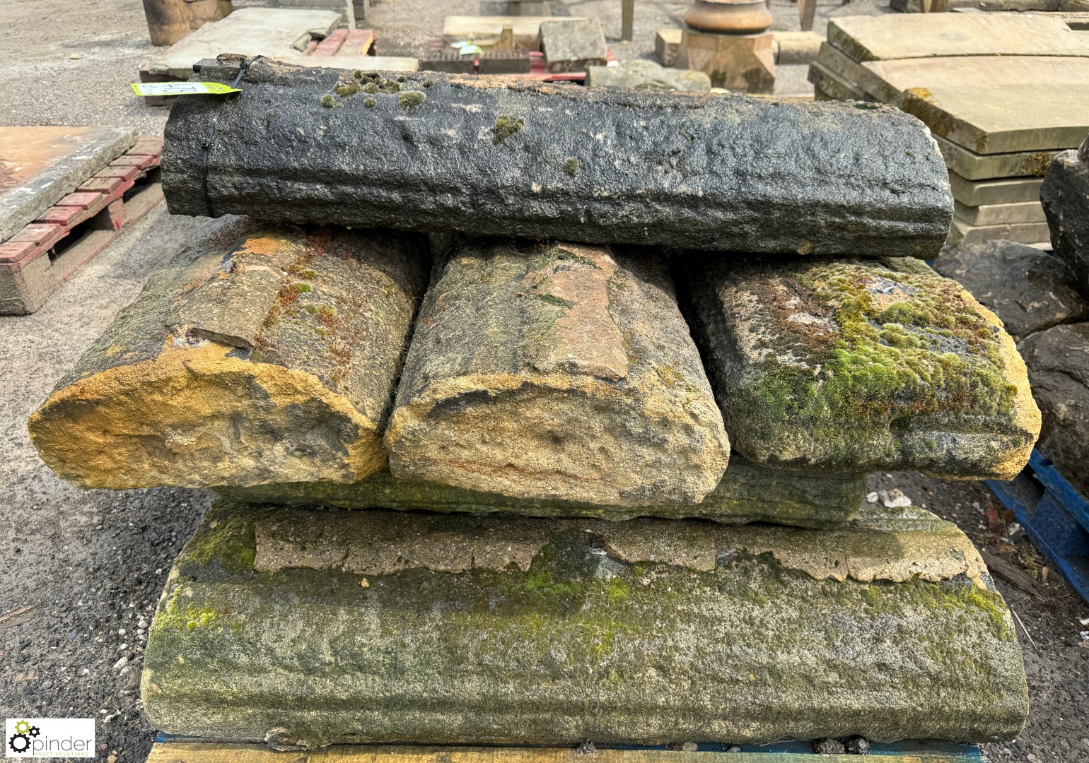 A pallet approx. 8.5 linear metres reclaimed Victorian Yorkshire stone Hogback Coping, approx. 6in x