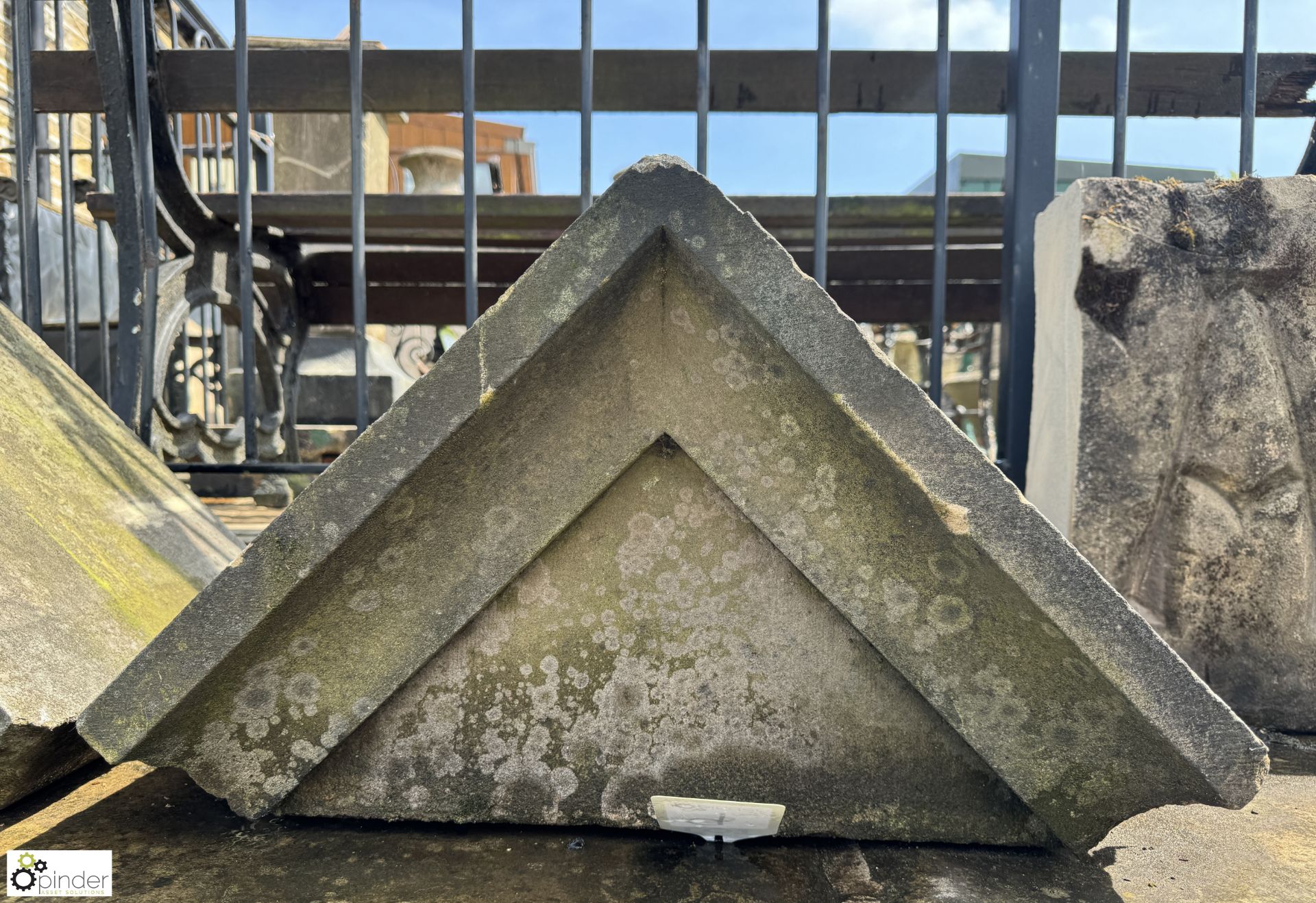A pair Victorian Yorkshire stone triangular Pier Caps, approx. 15in x 24in, circa 1880s (paired with - Image 6 of 7