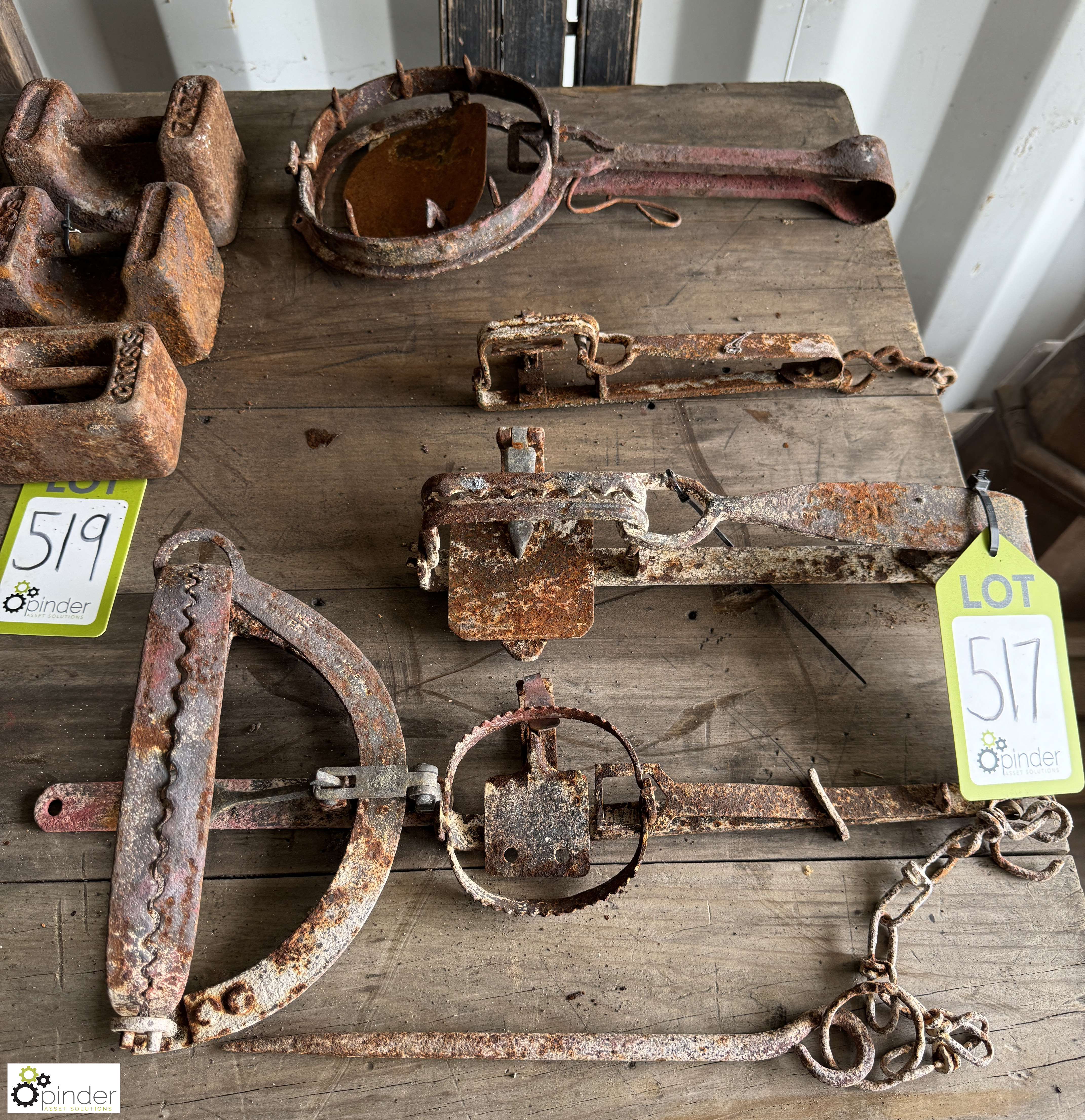 5 Victorian wrought iron Gin Traps