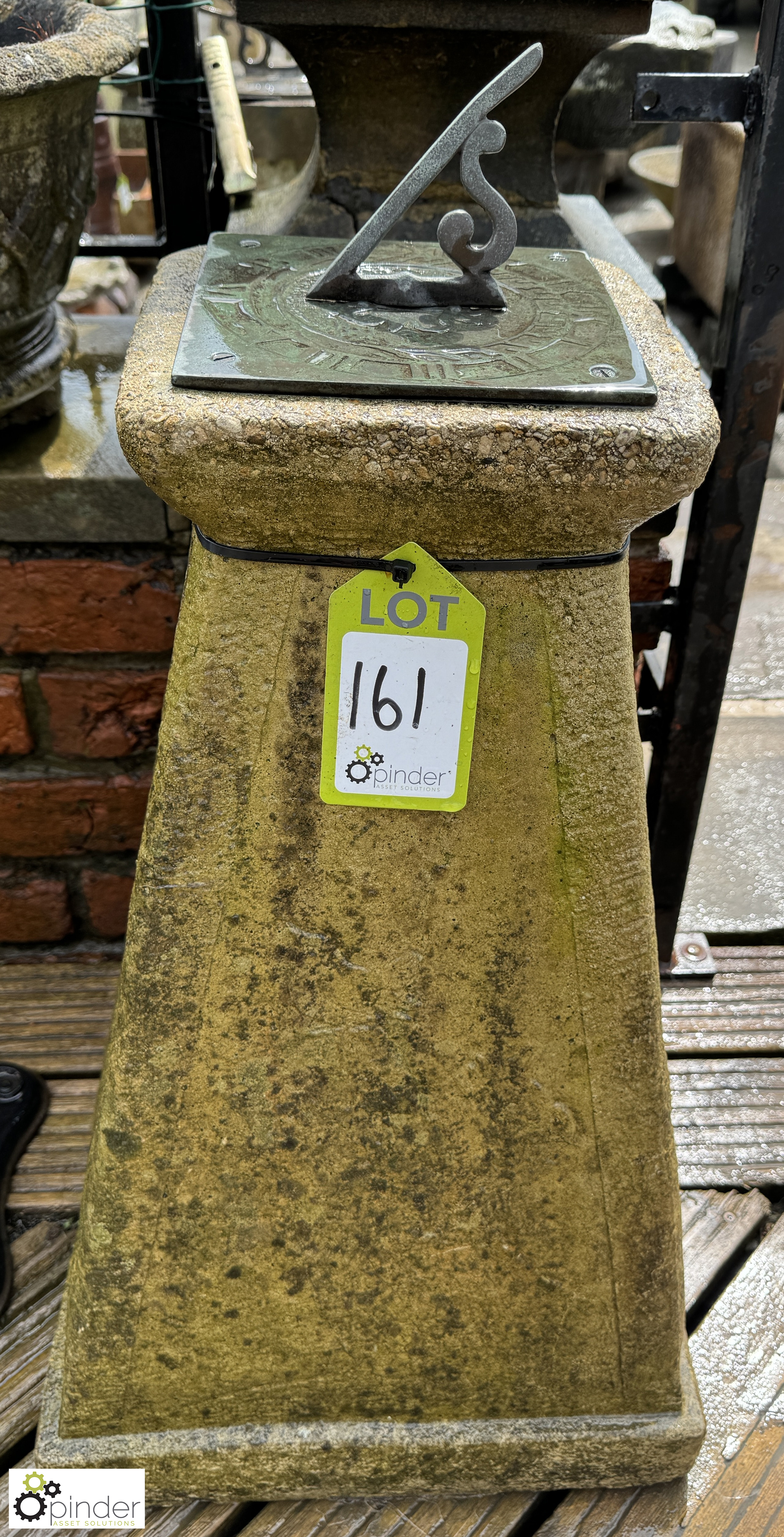A reconstituted stone obelisk style Sundial Plinth, with bronze sundial plate with Roman numerals, - Image 2 of 5