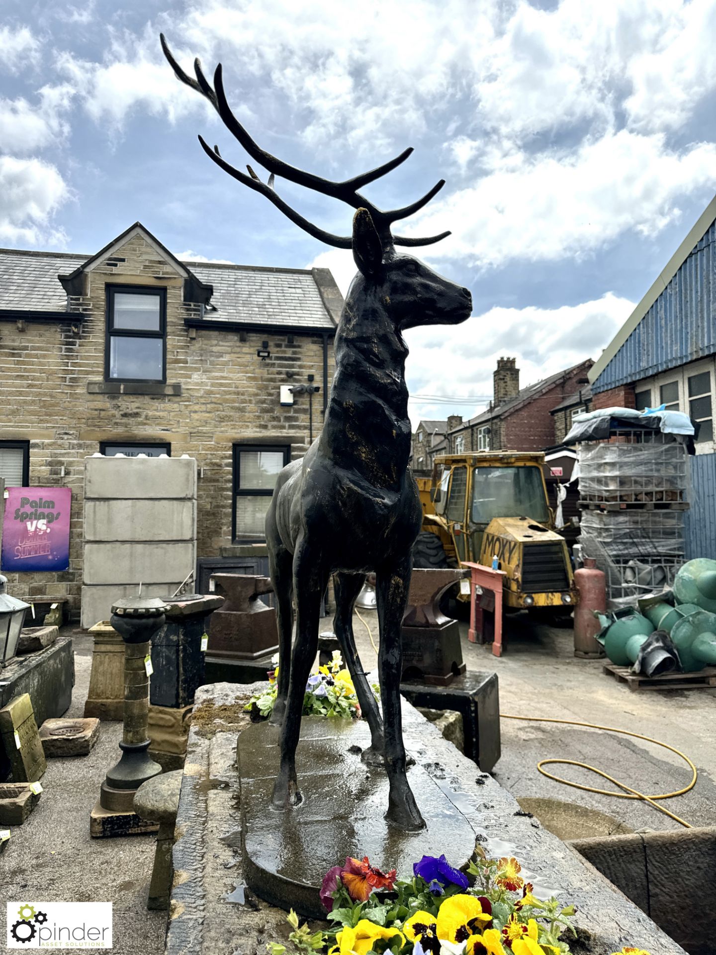 An impressive large cast iron Stag Garden Statue, with 6-point antlers, approx. 58in x 40in, circa - Image 3 of 7