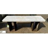 A contemporary cast iron and Italian marble Garden Bench, comprising 2 antique cast iron legs and