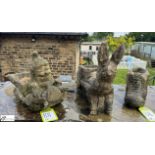 3 reconstituted decorative stone Planters, depicting a donkey, a boot and a gnome, various sizes,