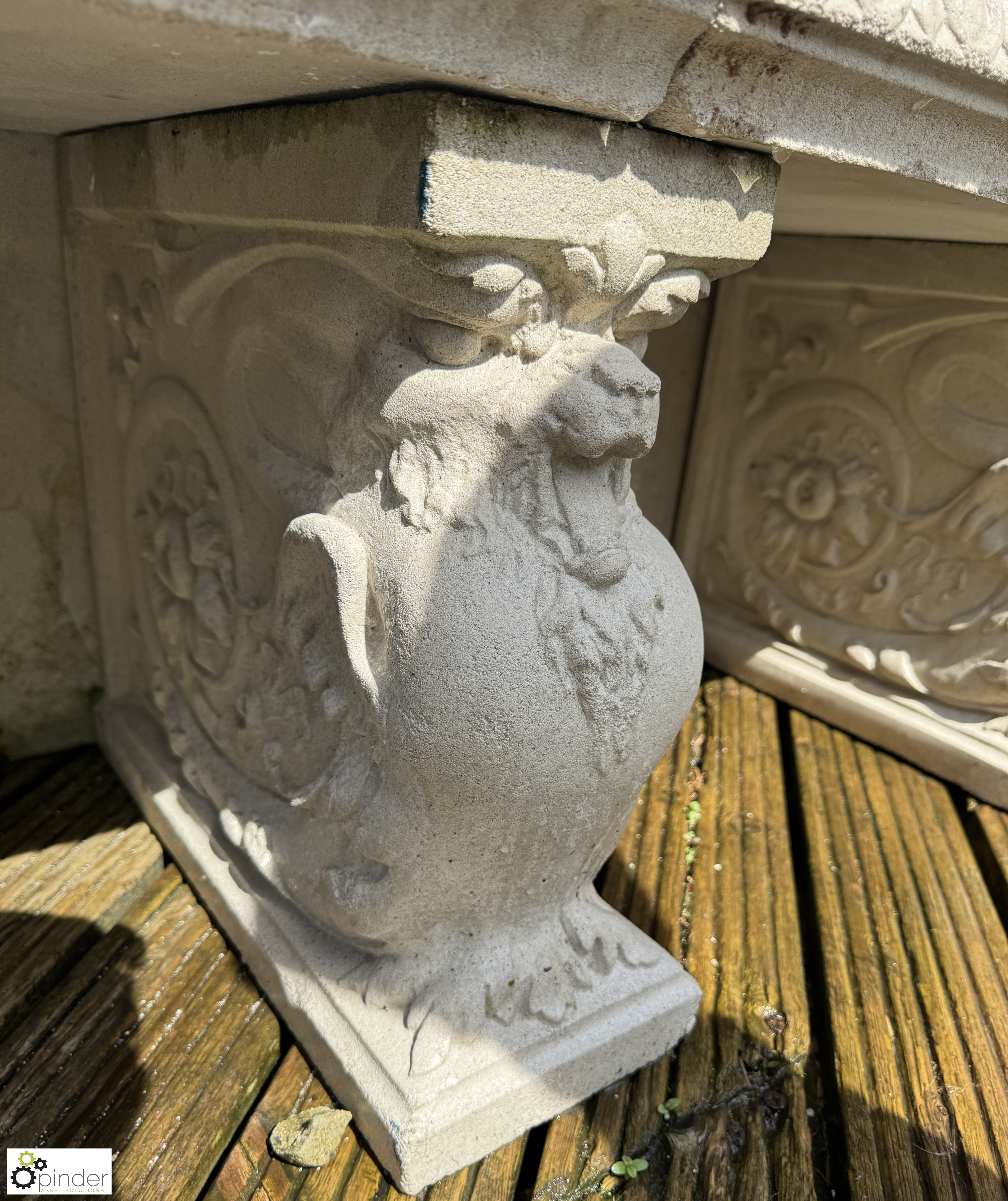 A reconstituted Haddonstone Garden Bench, with classical decoration by Raphael, approx. 40in x 86in - Image 3 of 15