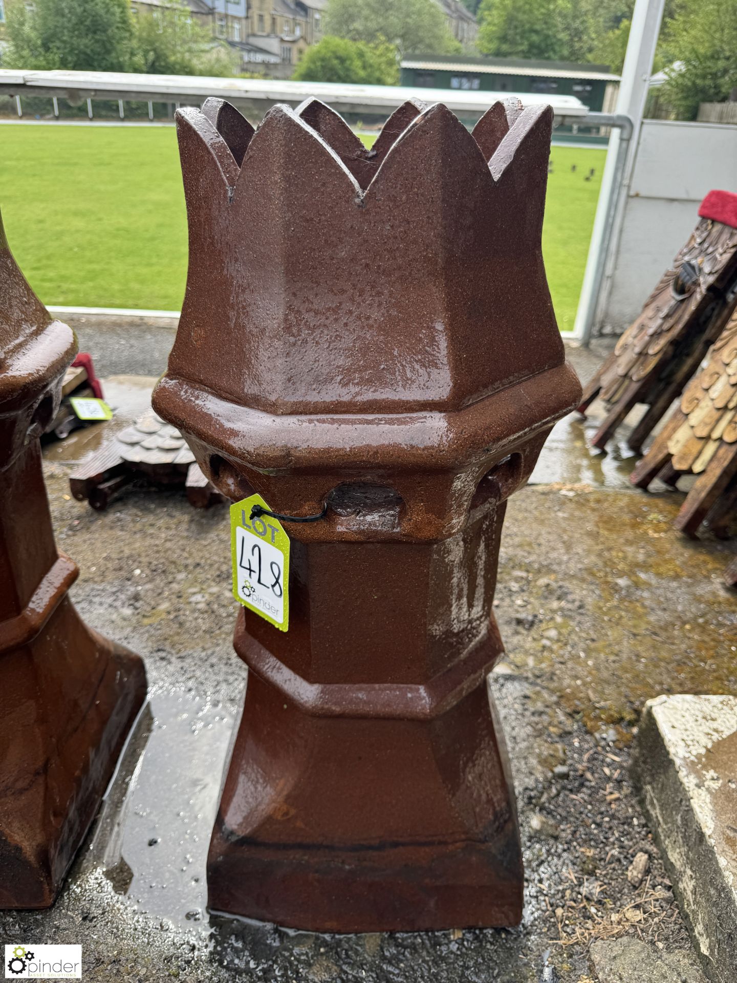 A set 3 Victorian salt glazed terracotta crown top Chimney Pots, approx. 30in x 14in diameter, circa - Image 2 of 8