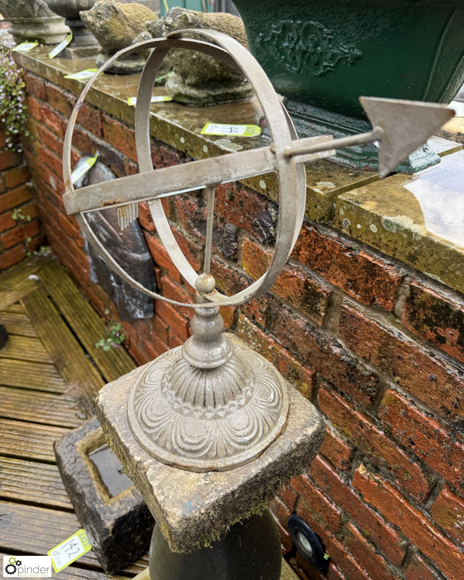 A Yorkshire stone balustrade armillary Plinth, with galvanised metal armillary, approx. 50in - Image 3 of 6