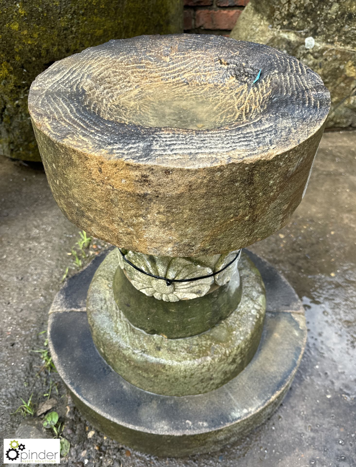 A 4-tier Yorkshire stone Birdbath, with sunflower decoration, approx. 26in - Image 2 of 5