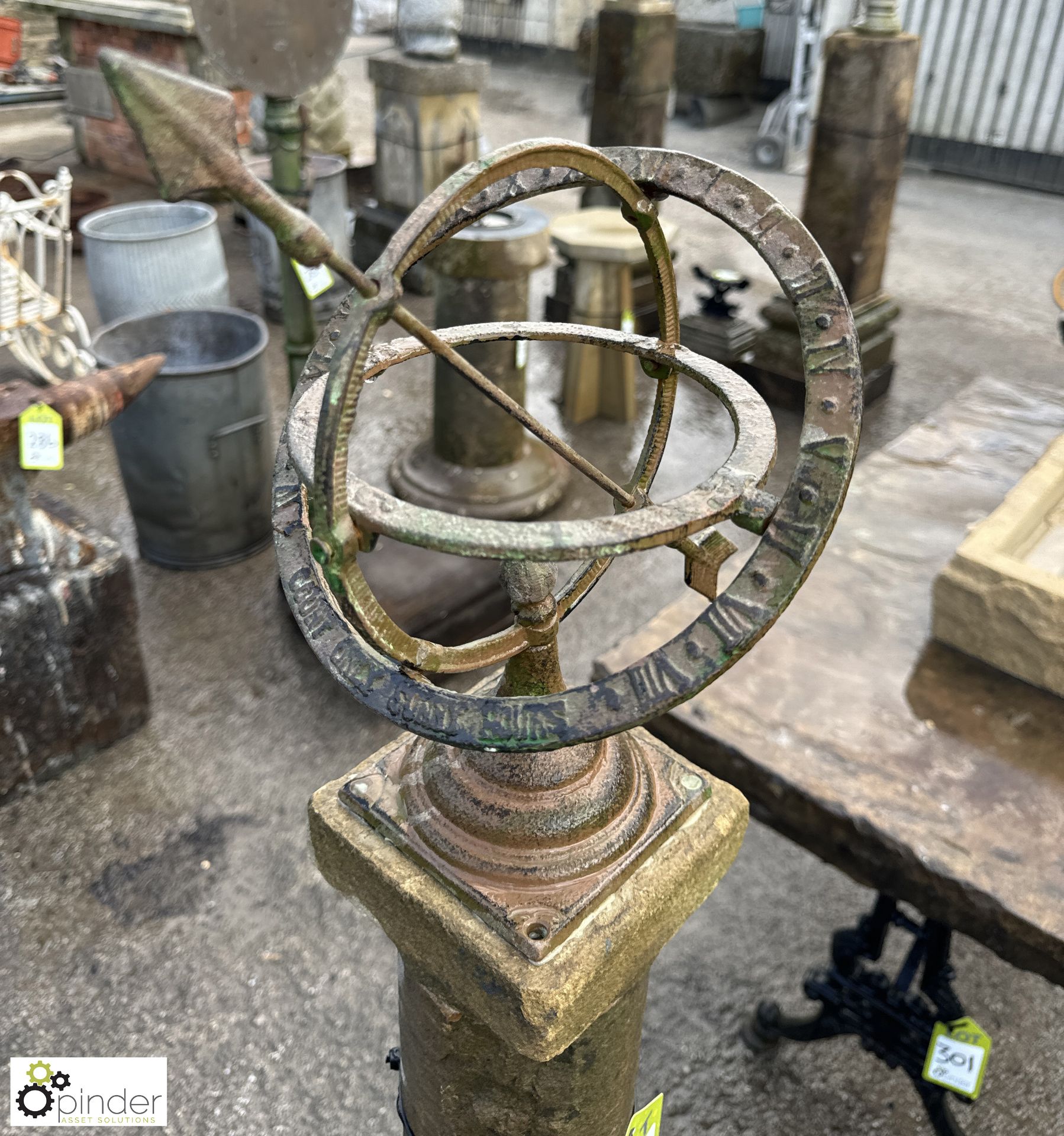 A tall, elegant Yorkshire stone balustrade Armillary Stand, with cast iron armillary, approx. 54in - Image 3 of 5