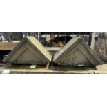A pair Victorian Yorkshire stone triangular Pier Caps, approx. 15in x 24in, circa 1880s (paired with