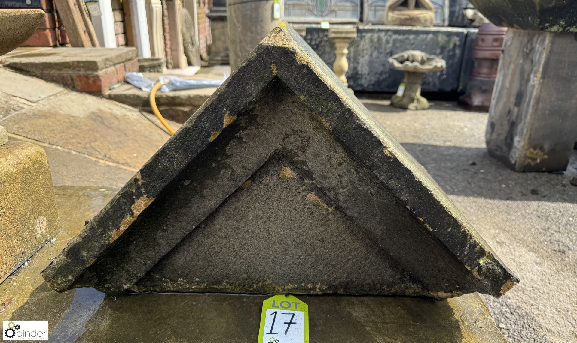 A single Victorian Yorkshire stone triangular Pier Cap, approx. 15in x 24in, circa 1880s (paired