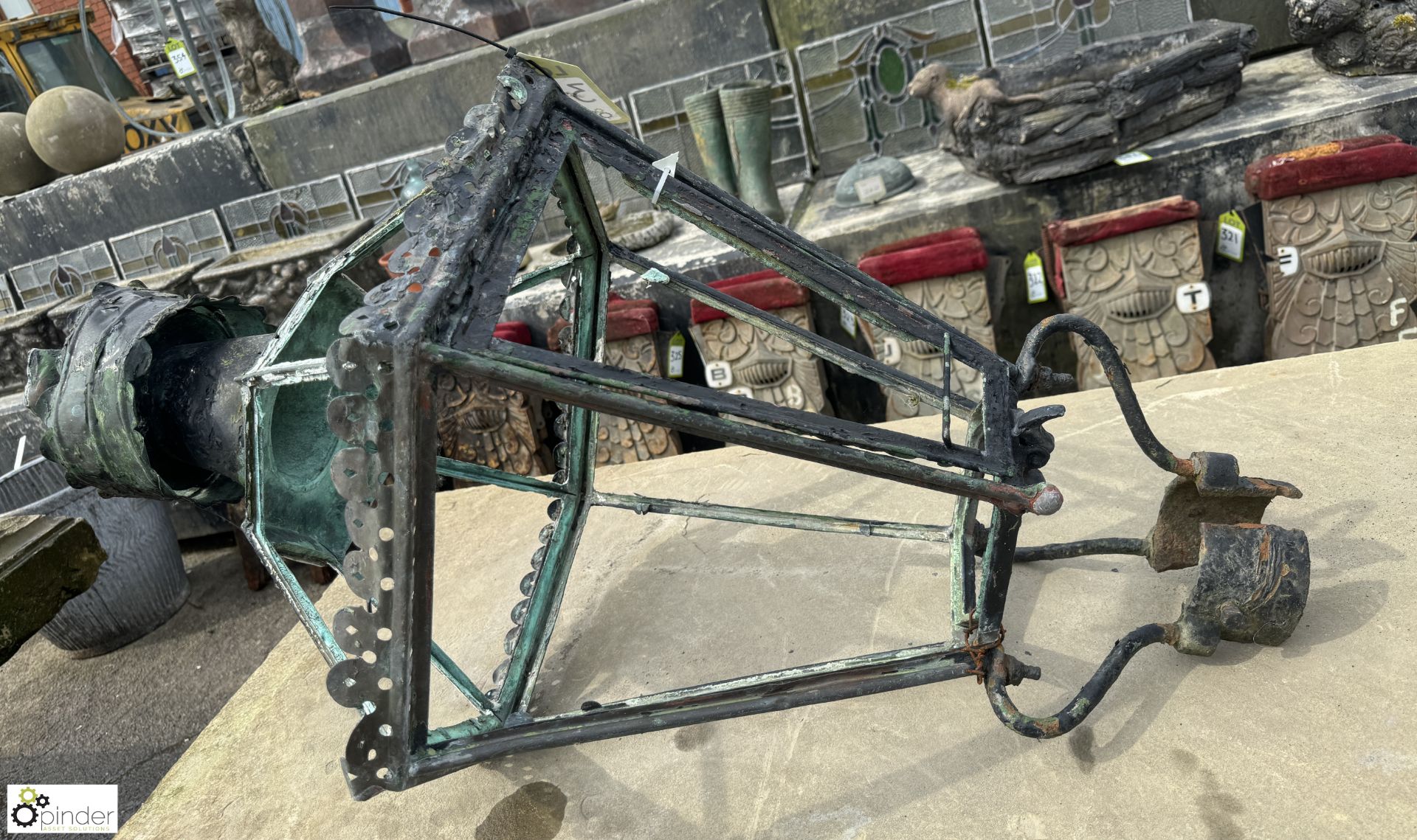 An original Victorian hexagonal copper Gas Lantern, approx. 40in x 21in diameter - Image 4 of 5