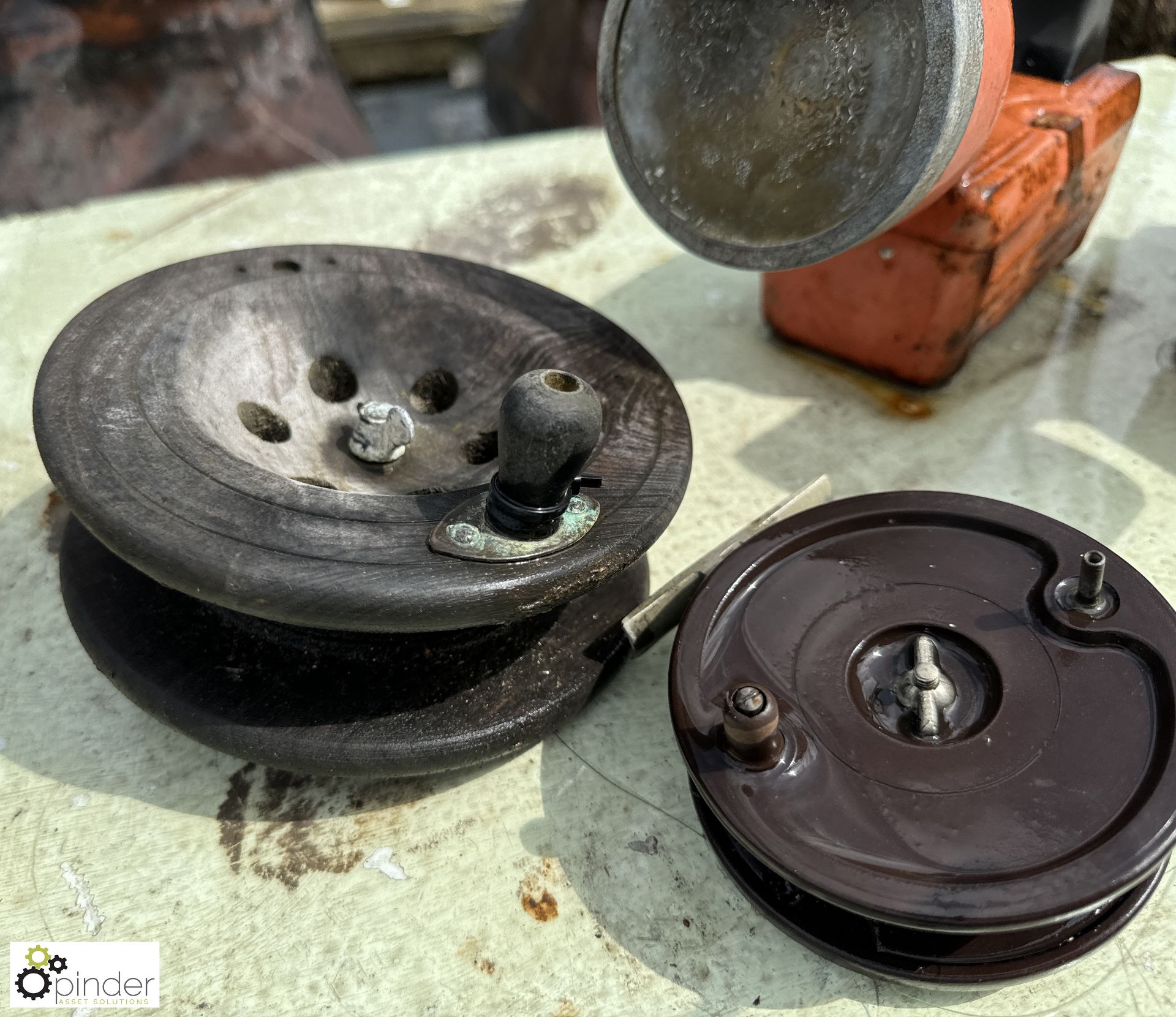 2 retro Ever Ready Space Beam Torches, wooden and bronze Fishing Reel and Baker Lite Fishing Reel - Image 3 of 6