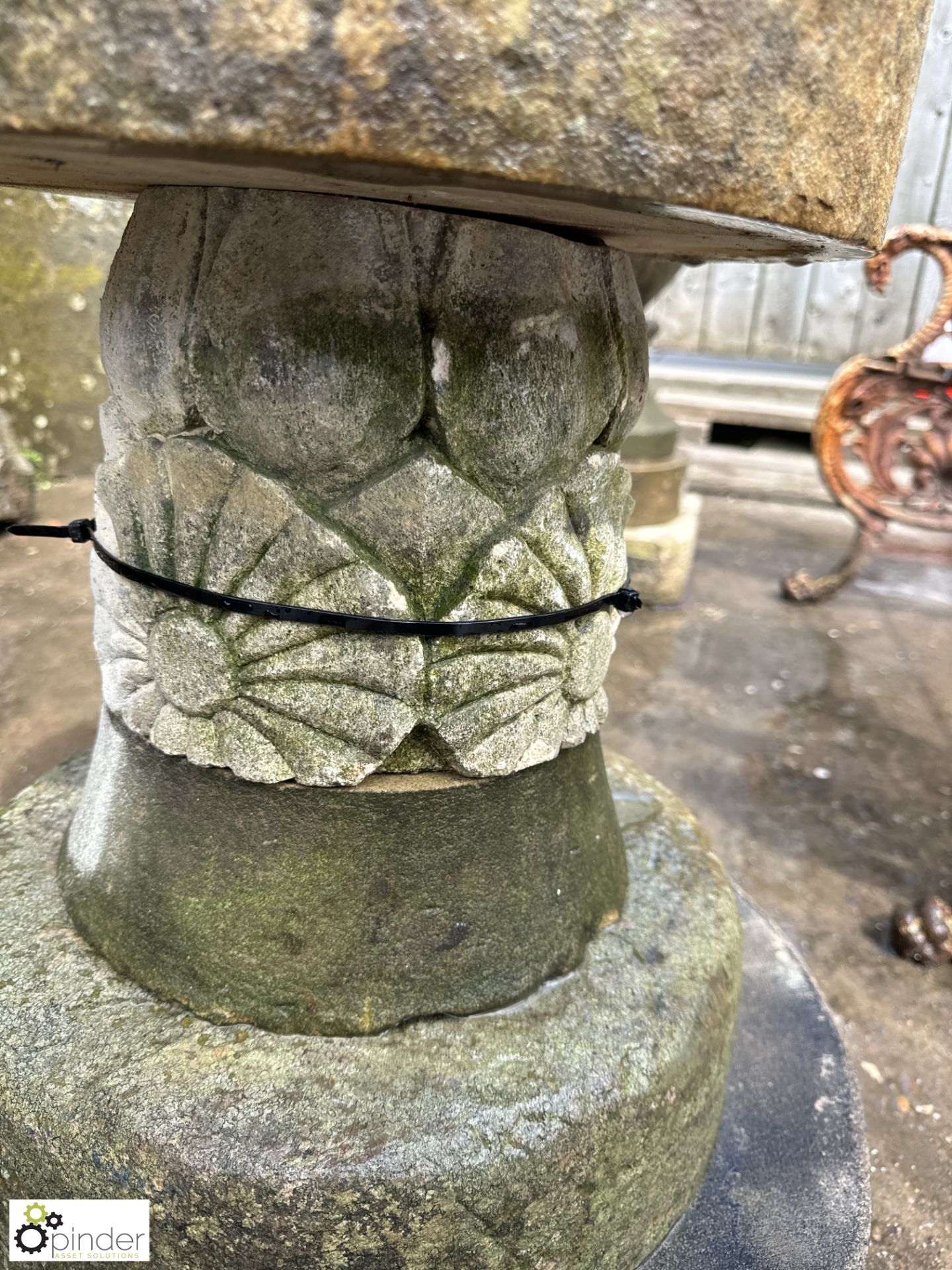 A 4-tier Yorkshire stone Birdbath, with sunflower decoration, approx. 26in - Image 4 of 5