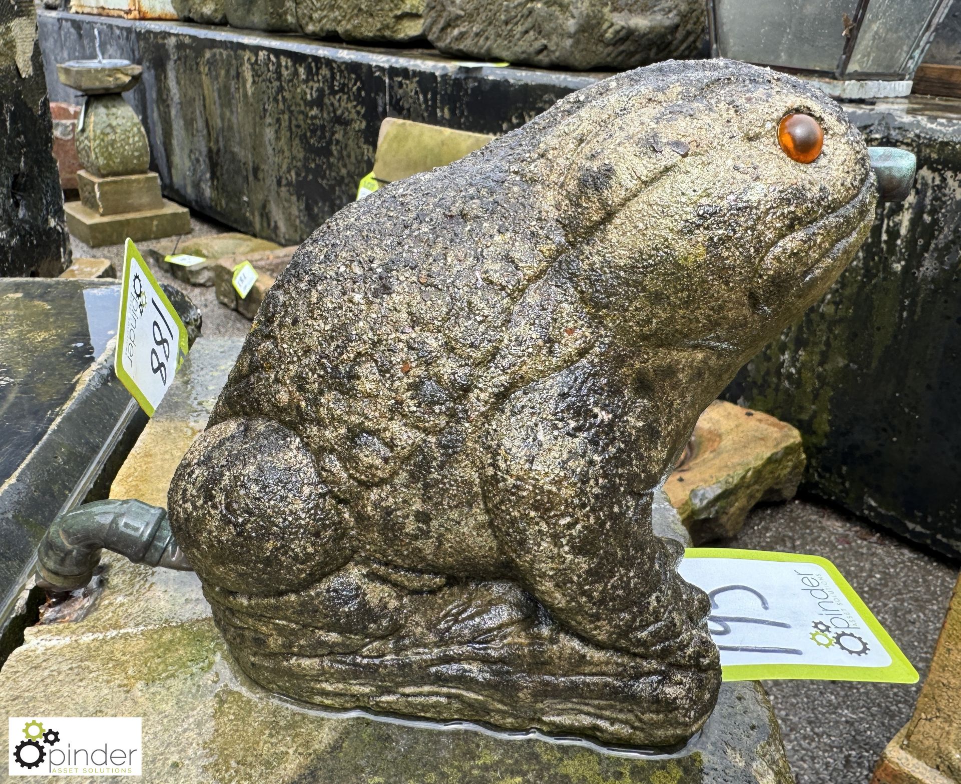 A reconstituted stone Frog Fountain Head, with copper waterspout, approx. 7in, circa early to mid - Image 2 of 4