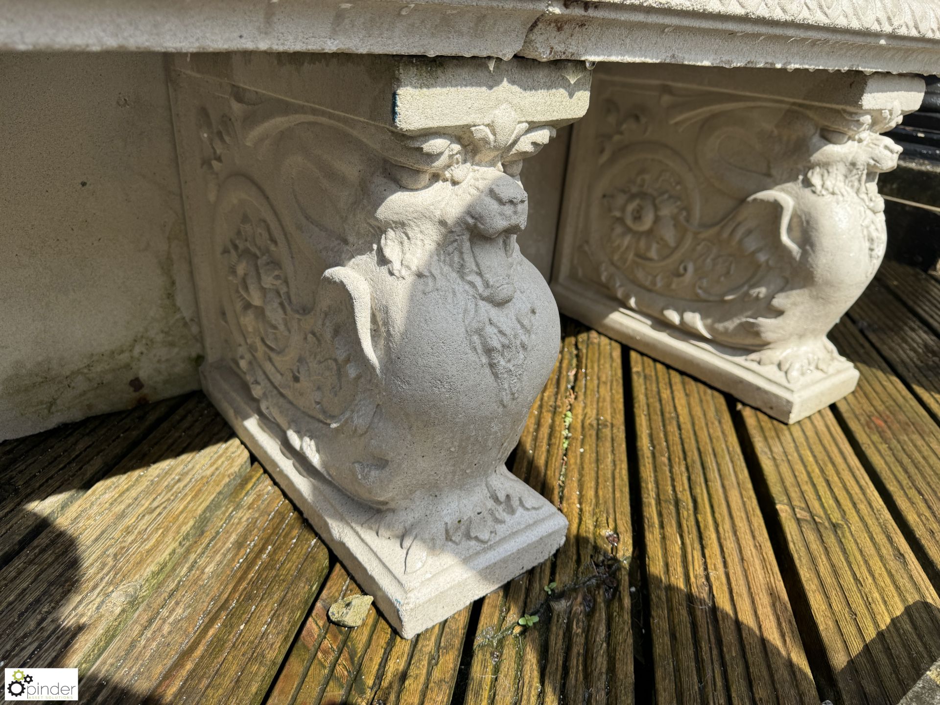 A reconstituted Haddonstone Garden Bench, with classical decoration by Raphael, approx. 40in x 86in - Image 10 of 11